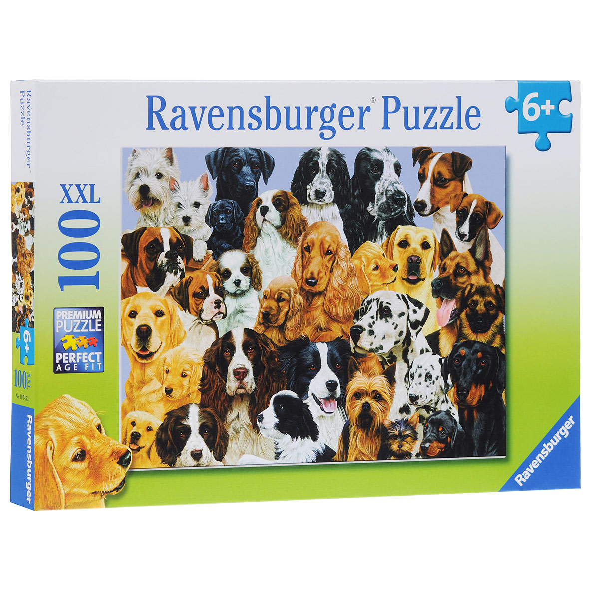 Ravensburger Парад собак. Пазл XXL, 100 элементов10745 Ravensburger Парад собак. Пазл XXL, 100 элементов10745Пазл Ravensburger Парад собак, без сомнения, придется по душе вам и вашему малышу. Собрав этот пазл, включающий в себя 100 элементов, вы получите великолепную картину с изображением собак самых различных пород. Каждая деталь имеет свою форму и подходит только на своё место. Нет двух одинаковых деталей! Пазл изготовлен из картона высочайшего качества. Все изображения аккуратно отсканированы и напечатаны на ламинированной бумаге. Пазл - великолепная игра для семейного досуга. Сегодня собирание пазлов стало особенно популярным, главным образом, благодаря своей многообразной тематике, способной удовлетворить самый взыскательный вкус. А для детей это не только интересно, но и полезно. Собирание пазла развивает мелкую моторику у ребенка, тренирует наблюдательность, логическое мышление, знакомит с окружающим миром, с цветом и разнообразными формами.