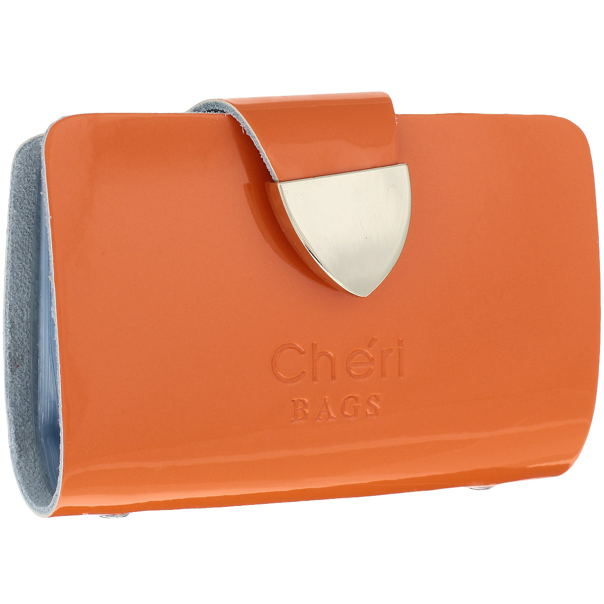 Визитница Cheribags, цвет: оранжевый. V-0482-22V-0482-22 Визитница Cheribags, цвет: оранжевый. V-0482-22V-0482-22Изысканная визитница Cheribags изготовлена из натуральной лаковой кожи и декорирована тисненым названием бренда спереди. Изделие закрывается хлястиком, оформленным металлической пластиной, на кнопку. Внутри - блок из прозрачного мягкого пластика на 26 визиток, который крепится к корпусу визитницы на металлические заклепки. Стильная визитница - это не только практичная вещь для хранения пластиковых карт, но и модный аксессуар, который подчеркнет ваш неповторимый стиль.
