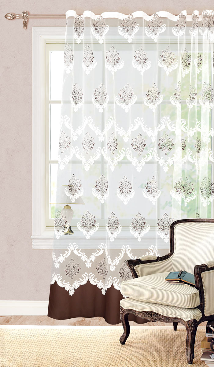 Штора готовая для гостиной Garden, на ленте, цвет: кофе, 300 х 260 см. С3246-W1160V25С3246-W1160V25 Штора готовая для гостиной Garden, на ленте, цвет: кофе, 300 х 260 см. С3246-W1160V25С3246-W1160V25Готовая тюлевая штора для гостиной Garden выполнена из органзы (полиэстера с добавлением хлопка) с изящным принтом в стиле классик. Полупрозрачность материала, вуалевая текстура и нежная цветовая гамма привлекут к себе внимание и органично впишутся в интерьер комнаты. Штора крепится на карниз при помощи ленты, которая поможет красиво и равномерно задрапировать верх. Штора Garden великолепно украсит любое окно. Стирка при температуре 30°С.