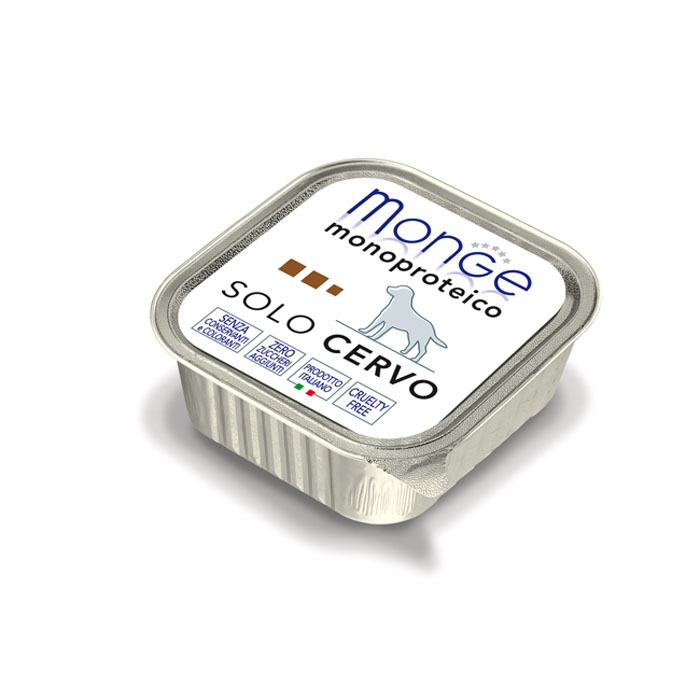 Консервы для собак Monge Monoproteico Solo, паштет из оленины, 150 г70014175 Консервы для собак Monge Monoproteico Solo, паштет из оленины, 150 г70014175Консервы для собак Monge Monoproteico Solo - монобелковый паштет с олениной для собак. Состав: свежая оленина (соответствует 100% использованного мяса), минеральные вещества, витамины. В данном продукте нет клейковины, красителей, консервантов, а также глютена. Технологические добавки: загустители и желирующие вещества. Анализ компонентов: сырой белок 8,5%, сырые масла и жиры 6%, сырая клетчатка 0,5%, сырая зола 1,7%, влажность 80%. Витамины и добавки на 1 кг: витамин А 2500 МЕ, витамин D3 300 МЕ, витамин Е 7 мг. Товар сертифицирован.