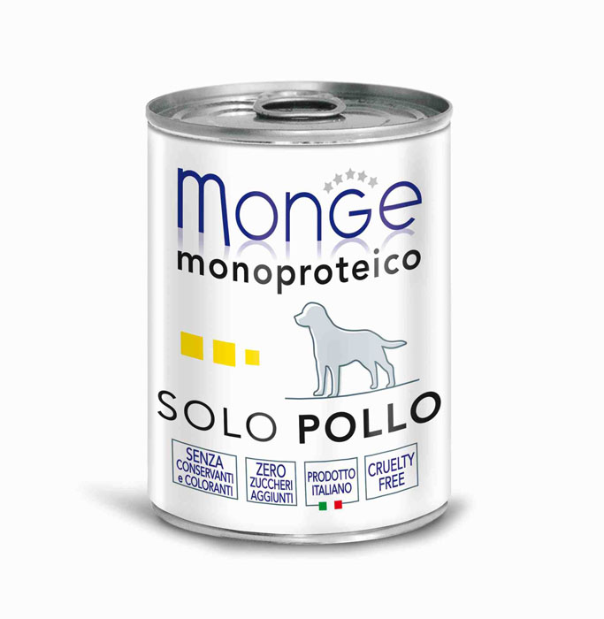 Консервы для собак Monge Monoproteico Solo, паштет из курицы, 400 г70014212 Консервы для собак Monge Monoproteico Solo, паштет из курицы, 400 г70014212Консервы для собак Monge Monoproteico Solo - монобелковый паштет с курицей для собак. Состав: свежая курица (соответствует 100% использованного мяса), минеральные вещества, витамины. В данном продукте нет клейковины, красителей, консервантов, а также глютена. Технологические добавки: загустители и желирующие вещества. Анализ компонентов: сырой белок 8%, сырые масла и жиры 6%, сырая клетчатка 0,5%, сырая зола 1,5%, влажность 80%. Витамины и добавки на 1 кг: витамин А 2500 МЕ, витамин D3 300 МЕ, витамин Е 7 мг. Товар сертифицирован.