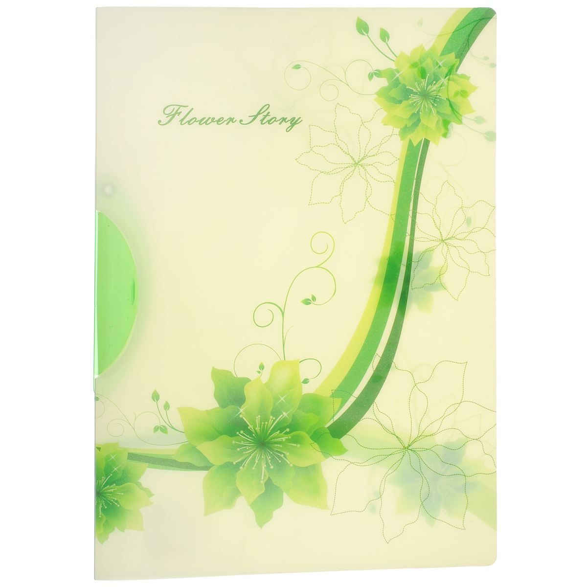 Папка с клипом Centrum Flower Story, цвет: зеленый. Формат А484135Сал Папка с клипом Centrum Flower Story, цвет: зеленый. Формат А484135СалПапка с клипом Centrum Flower Story станет вашим верным помощником дома и в офисе. Это удобный и функциональный инструмент, предназначенный для хранения и транспортировки рабочих бумаг и документов формата А4. Папка изготовлена из прочного высококачественного пластика, оснащена боковым поворотным клипом, позволяющим фиксировать неперфорированные листы. Уголки имеют закругленную форму, что предотвращает их загибание и помогает надолго сохранить опрятный вид обложки. Папка оформлена оригинальным изображением цветов. Папка - это незаменимый атрибут для любого студента, школьника или офисного работника. Такая папка надежно сохранит ваши бумаги и сбережет их от повреждений, пыли и влаги.