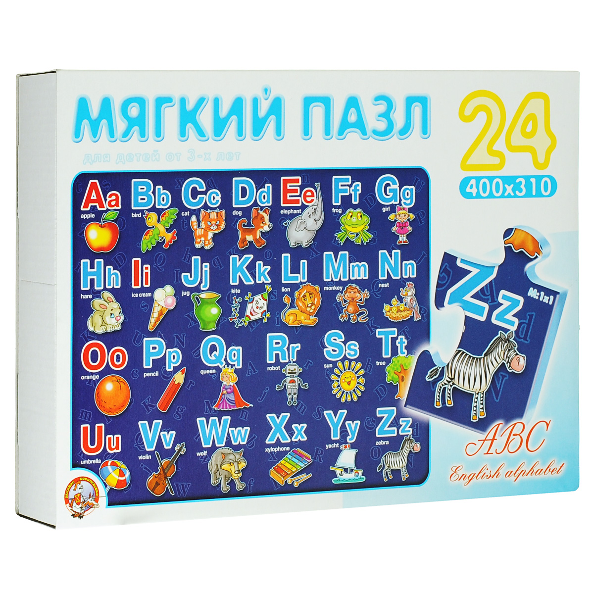 Английский алфавит. Мягкий пазл, 24 элемента01282 Английский алфавит. Мягкий пазл, 24 элемента01282Мягкий пазл Английский алфавит - наилучшее решение для развития вашего малыша. Собирая картинку из 24 частей с изображением букв английского алфавита и картинок, малыш учится соотносить отдельные элементы в целое изображение, подбирать фрагменты по цвету и форме. В игровой форме ребенок постепенно выучит английский алфавит. Игра развивает наблюдательность, усидчивость, зрительное восприятие. Постоянно манипулируя деталями мозаики, ребенок совершенствует мелкую моторику рук, что, по заключениям психологов, напрямую влияет на развитие речи и интеллектуальных способностей.