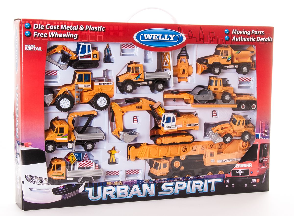 Welly Игровой набор Строительная техника 30 предметов99610-20C Welly Игровой набор Строительная техника 30 предметов99610-20CИгровой набор Welly Строительная техника представляет собой 30 реалистичных моделей, выполненных в виде точных копий строительной техники, дорожных знаков, а также фигурки строителей. Набор включает в себя 12 единиц строительной техники, 3 фигурки строителей и 15 дорожных знаков. Модели отличаются высоким качеством исполнения и детализации. Корпус моделей выполнен из металла и пластика, стекла изготовлены из прочного прозрачного пластика. Колеса и гусеницы машинок вращаются, кабины бульдозера и экскаватора поворачиваются, ковши поднимаются, стрела крана выдвигается. Ваш ребенок часами будет играть с набором, придумывая различные истории. Порадуйте его таким замечательным подарком!