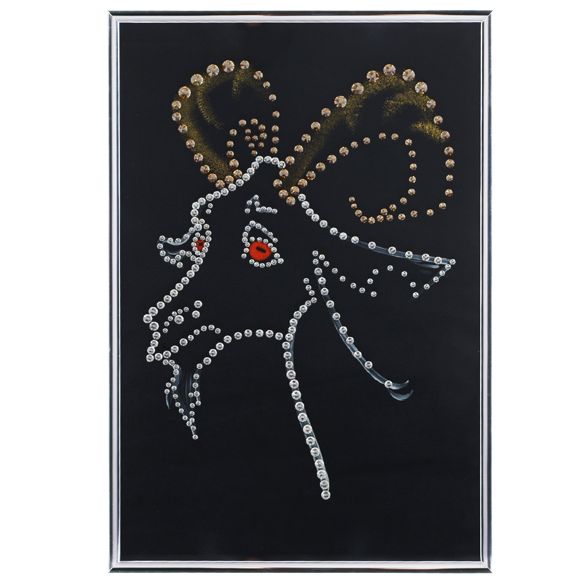 Картина с кристаллами Swarovski Подарок года, 20 х 30 см1542 Картина с кристаллами Swarovski Подарок года, 20 х 30 см1542Изящная картина в металлической раме, инкрустирована кристаллами Swarovski, которые отличаются четкой и ровной огранкой, ярким блеском и чистотой цвета. Красочное изображение козла, расположенное под стеклом, прекрасно дополняет блеск кристаллов. С обратной стороны имеется металлическая петелька для размещения картины на стене. Картина с кристаллами Swarovski Подарок года элегантно украсит интерьер дома или офиса, а также станет прекрасным подарком, который обязательно понравится получателю. Блеск кристаллов в интерьере, что может быть сказочнее и удивительнее. Картина упакована в подарочную картонную коробку синего цвета и комплектуется сертификатом соответствия Swarovski.