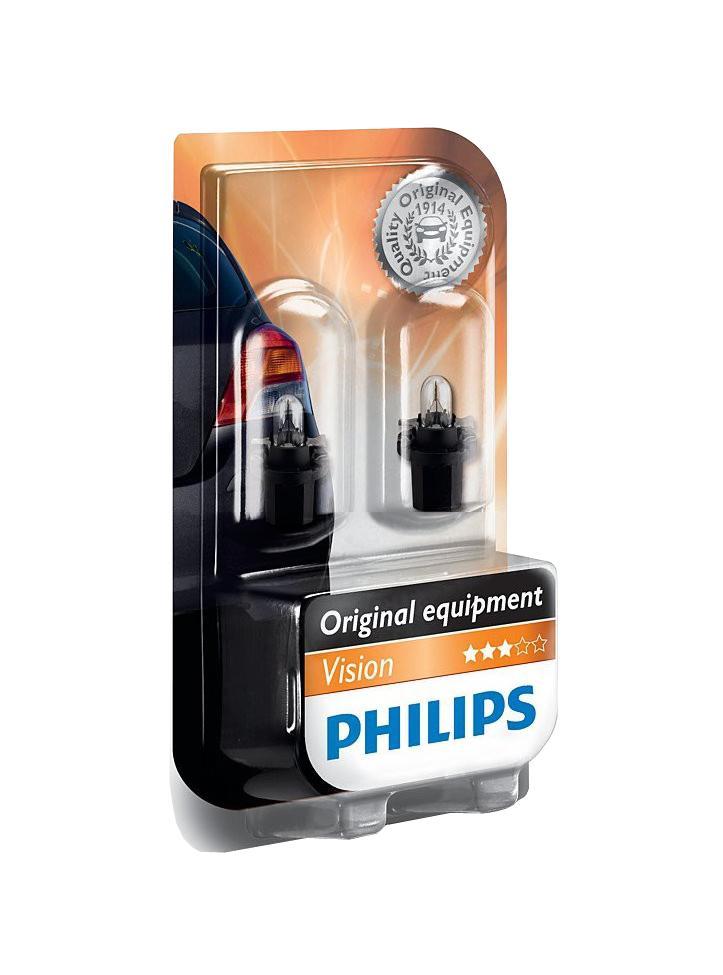 Лампа автомобильная Philips Vision, для панели приборов, цоколь BAX8,5, 12V, 1,2W, 2шт12598B2 (бл.) Лампа автомобильная Philips Vision, для панели приборов, цоколь BAX8,5, 12V, 1,2W, 2шт12598B2 (бл.)Нашим сигнальным лампам отдают предпочтение основные производители автомобилей. Лучшее в своем классе качество по доступной цене. Напряжение: 12 вольт