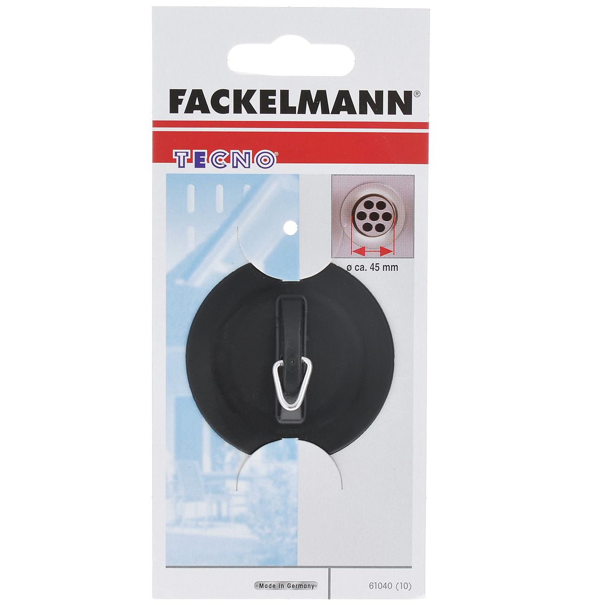 Пробка для раковины Fackelmann Tecno, диаметр 6 см61040 Пробка для раковины Fackelmann Tecno, диаметр 6 см61040Пробка Fackelmann Tecno, выполненная из ПВХ, предназначена для закупоривания сливного отверстия в ванне или раковине. Пробка оснащена металлической петелькой. Диаметр пробки: 6 см. Диаметр углубления для раковины: 4,5 см.