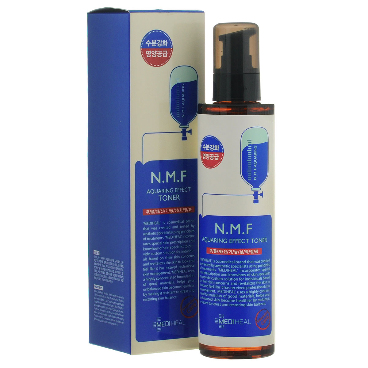 Beauty Clinic Лосьон-тоник для лица Aquaring Effect, с N.M.F., увлажняющий, 145 мл555838 Beauty Clinic Лосьон-тоник для лица Aquaring Effect, с N.M.F., увлажняющий, 145 мл555838Лосьон-тоник содержит N.M.F. и другие активные увлажняющие и подтягивающие компоненты, такие как глубинная морская вода, гиалуроновая кислота, экстракты древесного гриба, сахарного клена, меда, центеллы азиатской. Интенсивно увлажняет, подтягивает и питает кожу, придает ей свежий вид. Способствует разглаживанию морщин. NMF (натуральный увлажняющий фактор) - это сложный комплекс молекул в роговом слое кожи, который способен притягивать и удерживать влагу, обеспечивать упругость и плотность рогового слоя кожи. В состав NMF входят низкомолекулярные пептиды, карбамид, пирролидонкарбоновая кислота, аминокислоты и т. д. При недостаточности увлажняющего фактора происходит обезвоживание эпидермиса. Глубинная морская вода содержит большое количество питательных веществ и 70 видов минералов, которые активно увлажняют кожу, придают ей здоровый вид, делают цвет кожи более естественным, выравнивают тон кожи. Экстракт клена сахарного ускоряет процесс обновления клеток,...