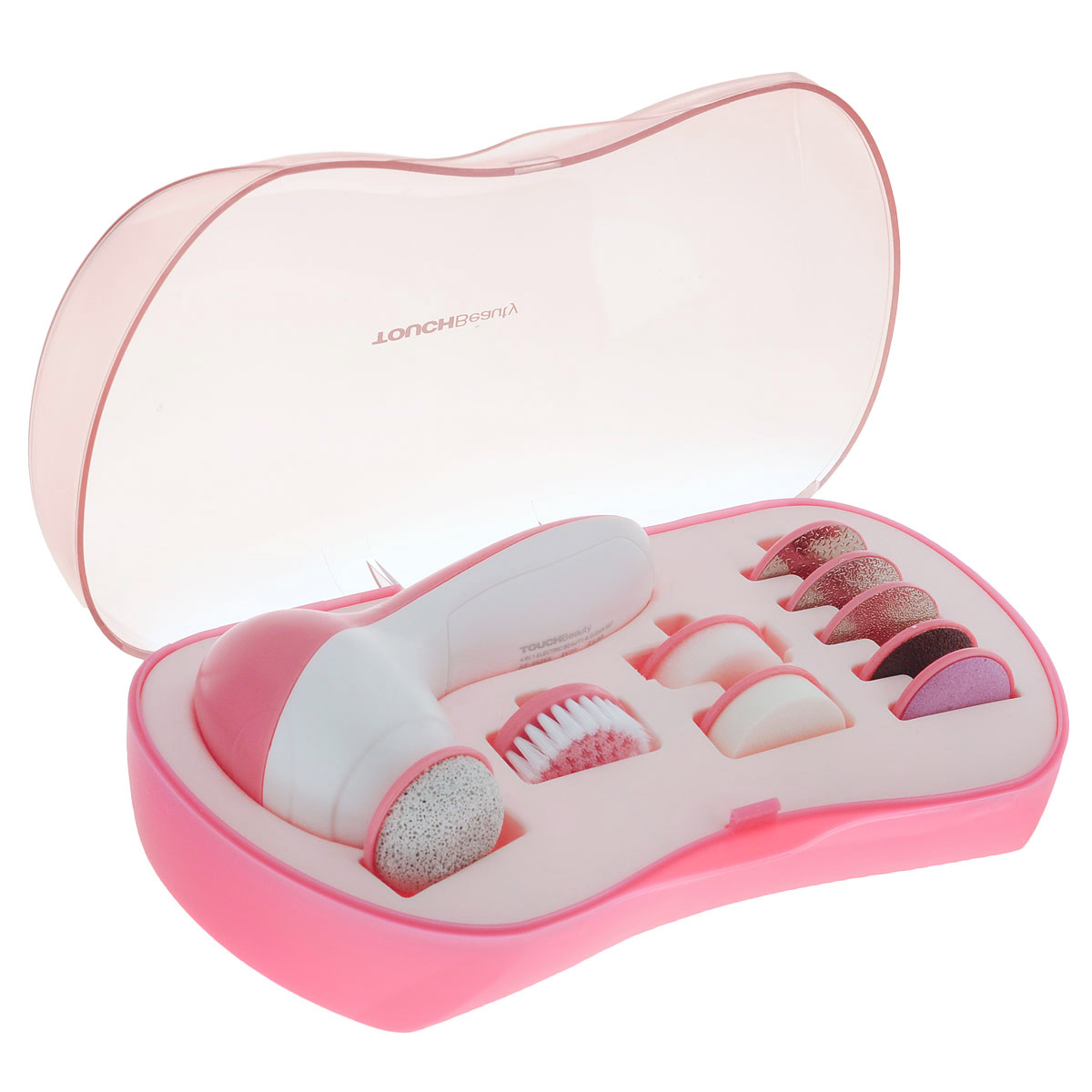 Touchbeauty Педикюрный набор 9в1 Electric Beauty & Clean Set. AS-0601BAS-0601B Touchbeauty Педикюрный набор 9в1 Electric Beauty & Clean Set. AS-0601BAS-0601BМногофункциональный педикюрный набор Electric Beauty & Clean Set имеет 9 различных насадок, применяется для удаления мозолей, чистки ног, рук, тела от любых загрязнений и для омоложения состояния кожи. Имеет две скорости вращения. Удобный футляр для хранения всех принадлежностей. Насадки: Мягкая щетка для чистки - глубокое очищение и отшелушивание кожи; Пенный спонж - массаж и очищение лица; Латексный спонж - мягкая шлифовка и улучшение метаболизма кожи; Диск для деликатной полировки - эффективно удаляет омертвевшие клетки, способствует метаболизму клеток кожи; Диск для грубой полировки - применяется для полировки огрубевшей кожи; Пемза - улучшение текстуры кожи; Педикюрный диск для грубой полировки - эффективно удаляет огрубевшую кожу на руках и ногах; Педикюрный диск для средней полировки - эффективно удаляет омертвевшие частицы кожи; Педикюрный диск для тонкой полировки - эффективно выравнивает и сглаживает...