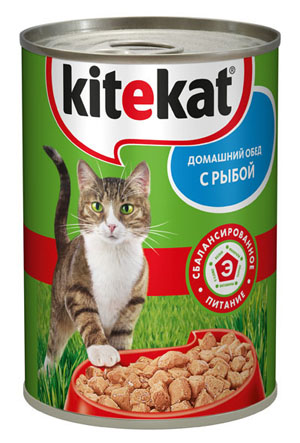 Консервы Kitekat Домашний обед для взрослых кошек, с рыбой, 410 г10182 Консервы Kitekat Домашний обед для взрослых кошек, с рыбой, 410 г10182Консервы для взрослых кошек Kitekat - полнорационный сбалансированный корм для кошек, который идеально подойдет вашему любимцу. Аппетитные мясные кусочки в нежном соусе содержат все питательные вещества, витамины и минералы, необходимые для сбалансированного питания вашей кошки каждый день. В рацион домашнего любимца нужно обязательно включать консервированный корм, ведь его главные достоинства - высокая калорийность и питательная ценность. Консервы лучше усваиваются, чем сухие корма. Также важно, что животные, имеющие в рационе консервированный корм, получают больше влаги. Корм не содержит сои, консервантов, ароматизаторов, искусственных красителей, усилителей вкуса. Состав: мясо и субпродукты (в том числе рыба минимум 4%), злаки, растительное масло, таурин, витамины, минеральные вещества. Анализ: белки - 6,5 г, жиры - 3,5 г, клетчатка - 0,3 г, зола - 2,5 г, витамин А - не менее 70 МЕ мг, витамин Е - не менее 0,9 мг, влага - 84 г. Вес 410 г. Товар...