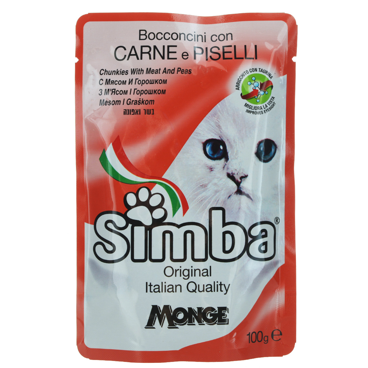 Консервы Monge Simba для взрослых кошек, с мясом и горохом, 100 г70009348 Консервы Monge Simba для взрослых кошек, с мясом и горохом, 100 г70009348Консервы Monge Simba для взрослых кошек тщательно приготовлены из итальянского мяса. Без добавления консервантов и антиоксидантов. Экологически чистое производство гарантирует высочайшее качество и длительные сроки хранения консервов. Тщательный отбор сырья и содержащийся в нем полный набор витаминов и микроэлементов обеспечивает отличную усвояемость и отсутствие проблем с пищеварением у ваших любимых питомцев. Состав: мясо и мясные субпродукты 33% (мясо мин. 4,2%), овощи (горошек мин. 4,2%), минеральные вещества, витамины. Пищевая ценность: протеин 8,0%, жир 5,0%, зола 2,2%, клетчатка 1,0%, влажность 82%. Витамины: витамин А 2000 МЕ/кг, витамин D3 200 МЕ/кг, витамин Е (альфа- токоферол 91%) 5 мг/кг. Товар сертифицирован.
