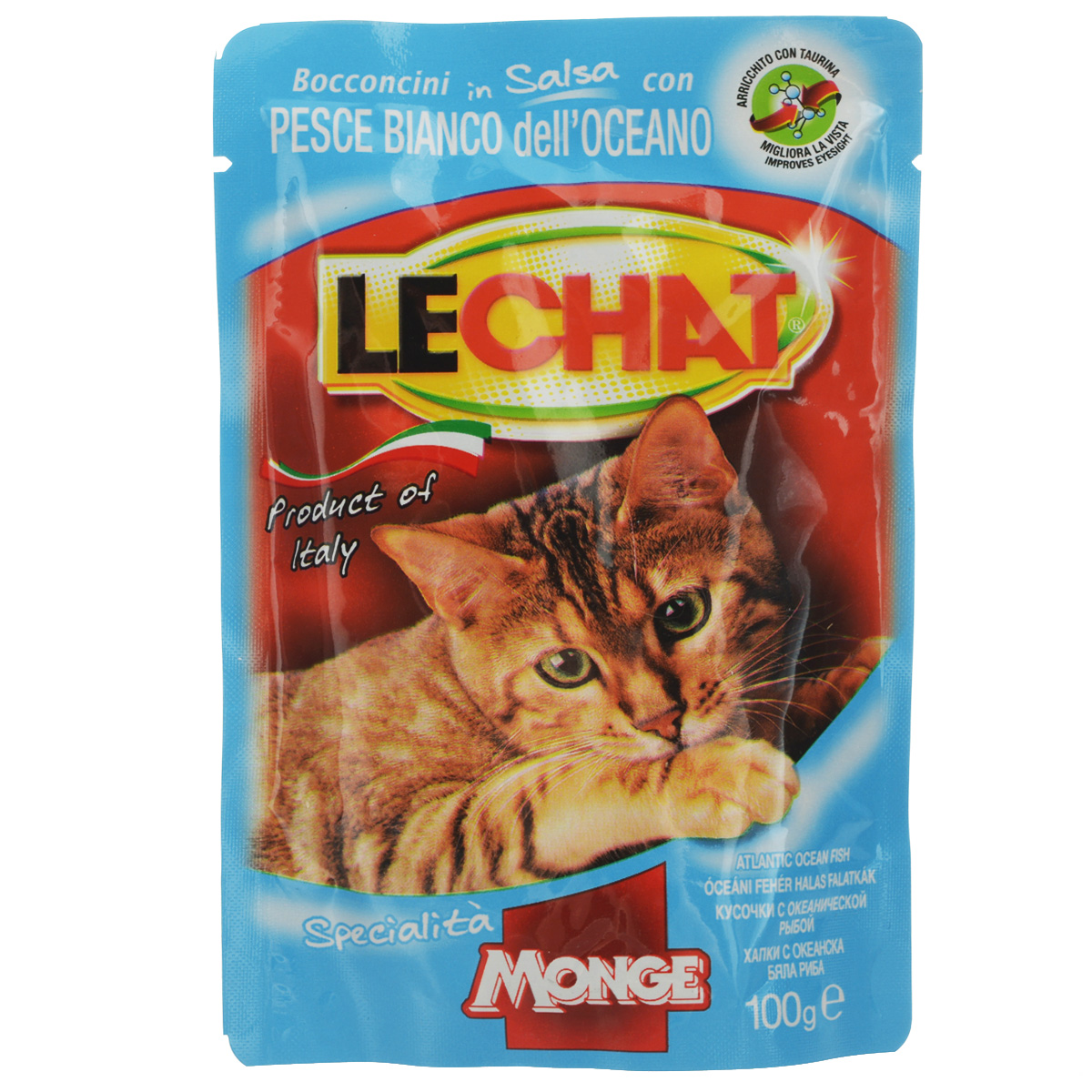 Консервы Monge Lechat для взрослых кошек, с океанической рыбой, 100 г70001373 Консервы Monge Lechat для взрослых кошек, с океанической рыбой, 100 г70001373Консервы Monge Lechat для взрослых кошек тщательно приготовлены из итальянского мяса и рыбы. Без добавления консервантов и антиоксидантов. Экологически чистое производство гарантирует высочайшее качество и длительные сроки хранения консервов. Тщательный отбор сырья и содержащийся в нем полный набор витаминов и микроэлементов обеспечивает отличную усвояемость и отсутствие проблем с пищеварением у ваших любимых питомцев. Состав: мясо и мясные субпродукты 25%, рыба и рыбные субпродукты 15% (океаническая рыба мин. 4,2%), минеральные вещества, витамины. Пищевая ценность: белок 9%, жир 6%, сырая клетчатка 0,5%, сырая зола 1,8%. Витамины: витамин А 2000 МЕ/кг, витамин D3 200 МЕ/кг, витамин Е 5 мг/кг. Товар сертифицирован.