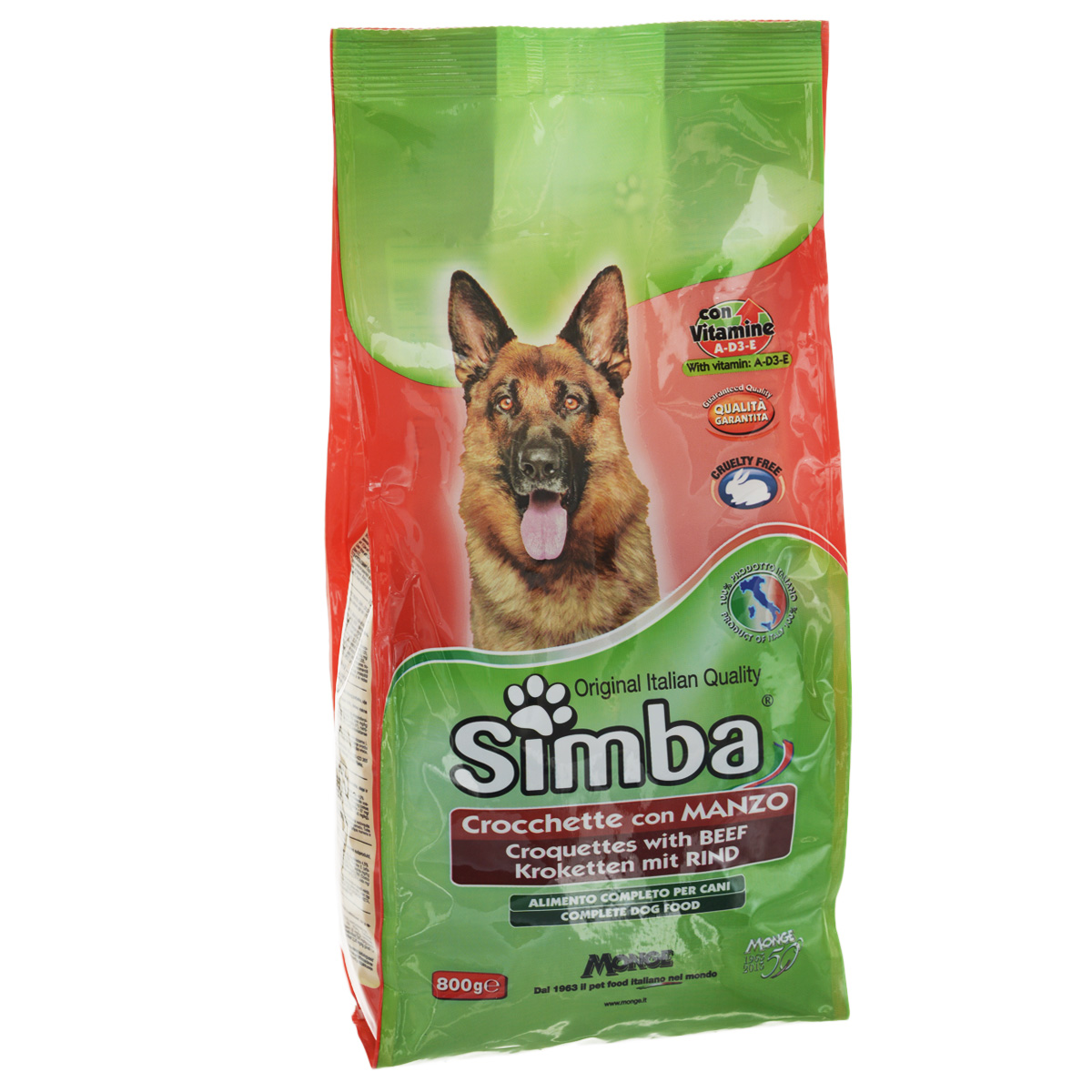 Корм сухой Monge Simba для взрослых собак, с говядиной, 800 г70009829 Корм сухой Monge Simba для взрослых собак, с говядиной, 800 г70009829Сухой корм Monge Simba - это полноценный корм для собак с витаминами A, D3, E, которые способствуют укреплению здоровья и отличного состояния животных. Оптимальное содержание белка гарантируется наличием говяжьего мяса. Состав: злаки, мясо и мясопродукты (говядина мин. 4,1%), побочные продукты растительного происхождения, масла и жиры, витамины, минеральные вещества. Анализ компонентов: белок 21%, масла и жиры 8%, сырая клетчатка 4,5%, сырая зола 9,5%. Витамины и добавки на 1 кг: витамин А 10000 МЕ, витамин D3 700 МЕ, витамин Е 50 мг, сульфат марганца 80 мг (марганец 25 мг), оксид цинка 170 мг (цинк 120 мг), сульфат меди 40 мг (медь 10 мг), сульфат железа 290 мг (железо 87 мг), селенит натрия 0,39 мг (селен 0,17 мг), йодат кальция 2,20 мг (йод 1,40 мг), антиоксиданты ЕЭС. Товар сертифицирован.
