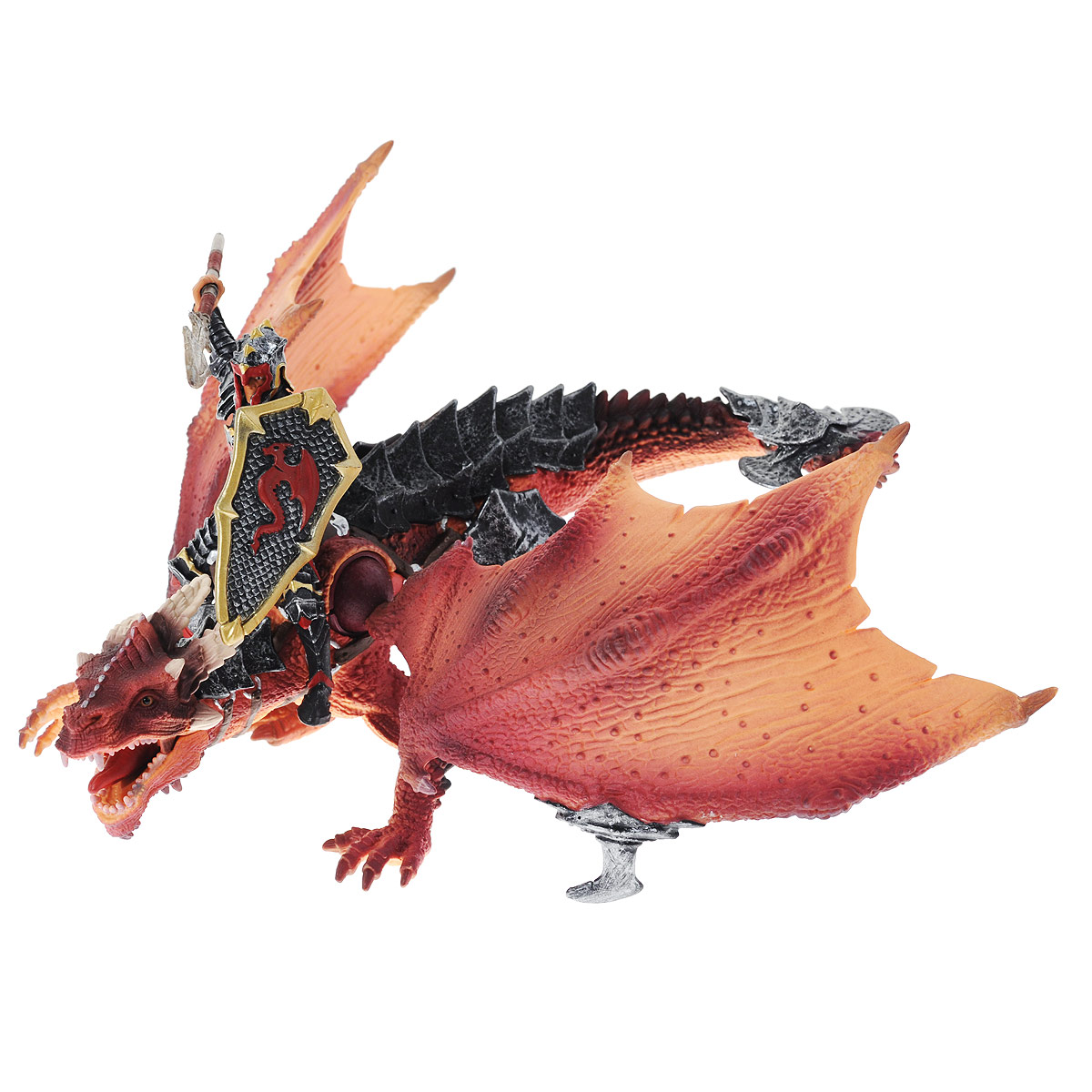 Фигурка Schleich Всадник на драконе, 15 см70100 Фигурка Schleich Всадник на драконе, 15 см70100Фигурка Schleich Всадник на драконе станет прекрасным подарком для вашего ребенка. Она выполнена из каучукового пластика в виде рыцаря с копьем и щитом на драконе. Детали фигурки четкие и максимально детализированы, что привлечет внимание ребенка, который с огромным удовольствием будет играть с ней в ролевые игры. Фигурка разъемная и ваш ребенок может играть отдельно как с всадником, так и с драконом. Всадник надежно крепится к дракону с помощью магнитов, встроенных в фигурки. Копье вынимается из руки. Крылья дракона могут двигаться. Такая фигурка непременно понравится вашему ребенку и станет замечательным украшением любой коллекции. Рыцарь на драконе - предводитель армии Дракона, он самый смелый и отважный воин. Воин в черных доспехах, вооруженный острым копьем и щитом - хозяин страшного красного дракона. На этом чудище рыцарь летает над горами и равнинами своего края.
