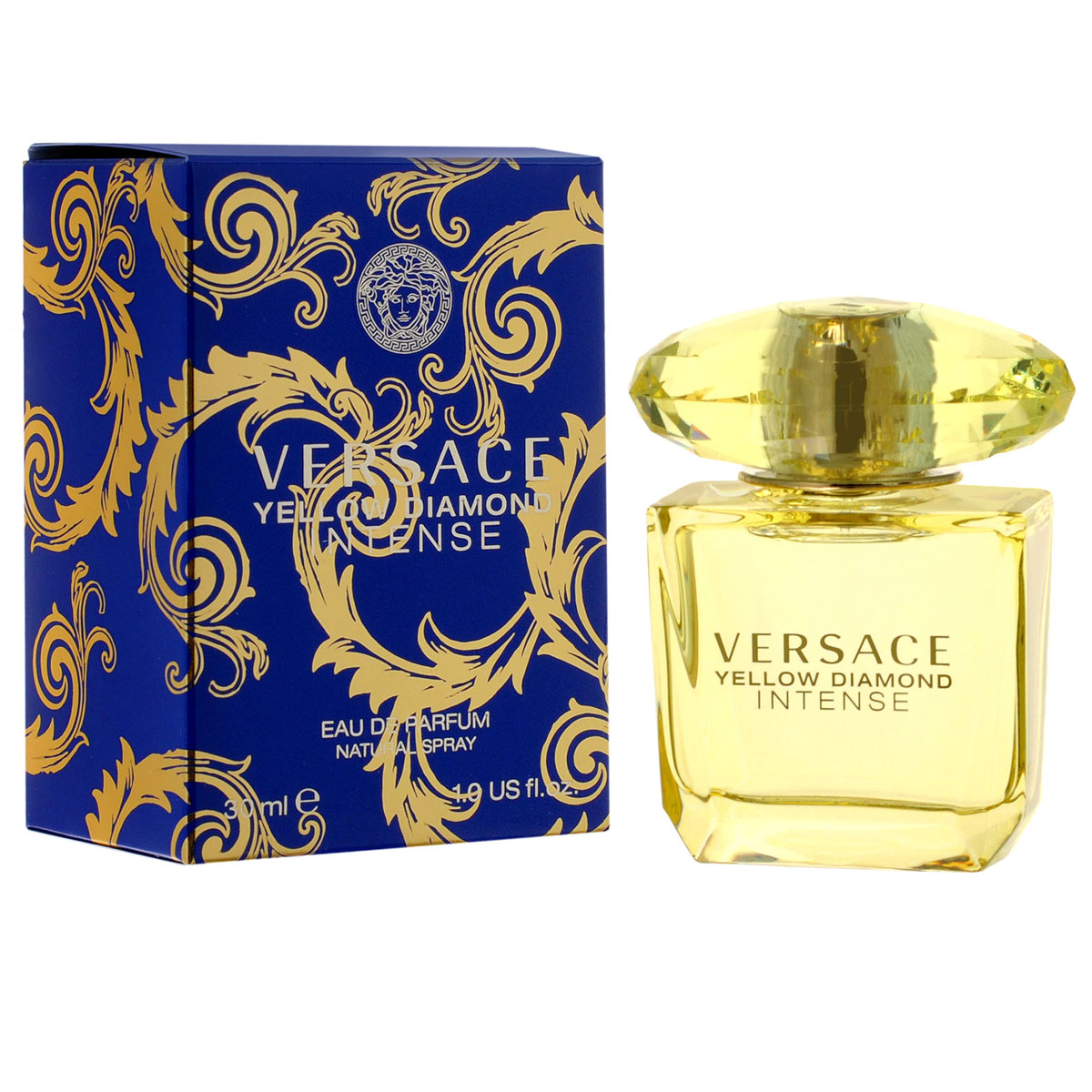 Versace Парфюмерная вода Yellow Diamond Intense, женская, 30 мл521028 Versace Парфюмерная вода Yellow Diamond Intense, женская, 30 мл521028Yellow Diamond Intense – это более глубокая интерпретация аромата Yellow Diamond, абсолютная концентрация энергии, света, чистоты и прозрачности. Волшебное теплое прикосновение солнечных лучей к вашей коже и пьянящая нега летнего заката.Чистая чувственность, чистая прозрачность, чистый свет… словно драгоценность редкой красоты в свежем и ярком цветочном аромате. Пленительный и волнующий аромат для истинной женственности, уверенной в своем шарме, гармонирует с безошибочно узнаваемым роскошным и блестящим стилем Versace. Верхние ноты: Лимон из Диаманте, Бергамот, Грушевый сорбет, Нероли; Средние ноты: Жасмин, Фрезия, Цветы апельсина, Османтус; Базовые ноты: Амбровое дерево, Древесина пало санто, Мускус