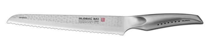 Нож для хлеба Global Sai. Right Side, длина лезвия 23 смSAI-05 Нож для хлеба Global Sai. Right Side, длина лезвия 23 смSAI-05Ножи Global Sai сделаны по тем же строгим стандартам, что и классические линейки Global, однако имеют полностью обновленный эргономичный дизайн ручек, учитывающий положение большого пальца, что позволяет уменьшить усилия при резке. Привлекательная двусторонняя отделка лезвия, выполненная специальным электромолотком, имеет не только декоративную функцию - получившиеся таким образом воздушные карманы, позволяют идеально нарезать продукты, и не допускают прилипания пищи к лезвию. Бренд Global выбор многих поваров со всего мира, ножи этого производителя известны своей универсальностью и исключительной ловкостью. Отличительной чертой японских ножей Global являются их рукоятки и уникальная бесшовная конструкция. Рукоятки и лезвия изготовлены из одного, цельного полотна нержавеющей стали, что делает ножи максимально гигиеничными и прочными. На них не скапливается грязь, и их очень легко мыть. Покрытие рукоятки специальными ямочками-впадинами, обеспечивает удобный и надежный...