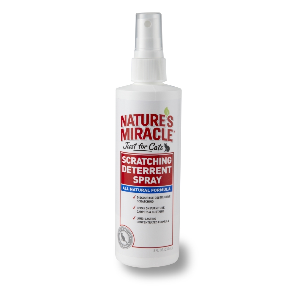 Отпугивающий спрей против царапанья 8 in 1 Natures Miracle, для кошек, 236 мл5057785 Отпугивающий спрей против царапанья 8 in 1 Natures Miracle, для кошек, 236 мл5057785Спрей 8 in 1 Natures Miracle - эффективное средство, отучающее от привычки царапать вещи. Спрей нейтрализует запах секрета подушечек кошек, который выделяется при царапанье, и тем самым отбивает желание повторять заточку когтей. Кроме того, средство содержит натуральные репелленты, запах которых не нравится кошкам, и они перестают царапать обработанный предмет. Применение: Перед применением хорошо встряхнуть. Распылите средство на поверхность или предмет, о который кошка точит когти. При необходимости повторить. Внимание! Не распылять непосредственно на животное. Состав: натрия лаурилсульфат - 0,3%, масло корицы - 0,12%, масло лимонной травы - 0,12%, масло лемонграсса - 0,12%, вода, бензоат натрия. Товар сертифицирован.
