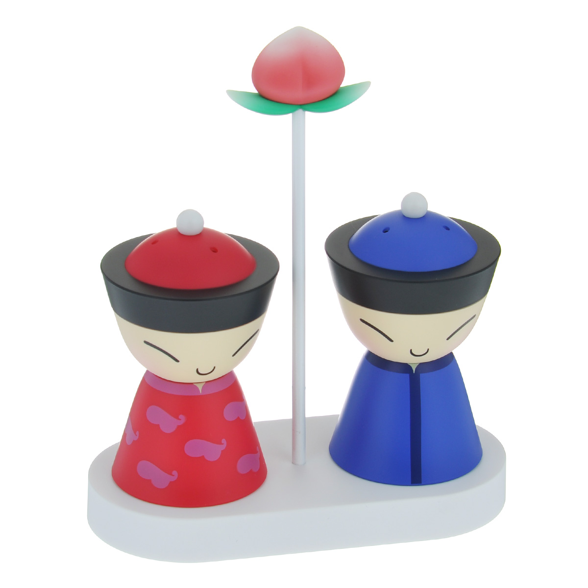 Набор для соли и перца Alessi Mr. & Mrs. Chin, цвет: синий, розовый, 3 предмета012.070600.002 Набор для соли и перца Alessi Mr. & Mrs. Chin, цвет: синий, розовый, 3 предмета012.070600.002Набор для соли и перца Alessi Mr. & Mrs. Chin состоит из двух емкостей и подставки. Изделия выполнены из высокопрочного пластика. С помощью магнитов емкости плотно удерживаются на подставке, даже в перевернутом виде. Для того чтобы наполнить емкость, просто поверните крышку против часовой стрелки. Набор, выполненный в восточном стиле, стильно оформит интерьер кухни и порадует качеством исполнения. Не рекомендуется мыть в посудомоечной машине.
