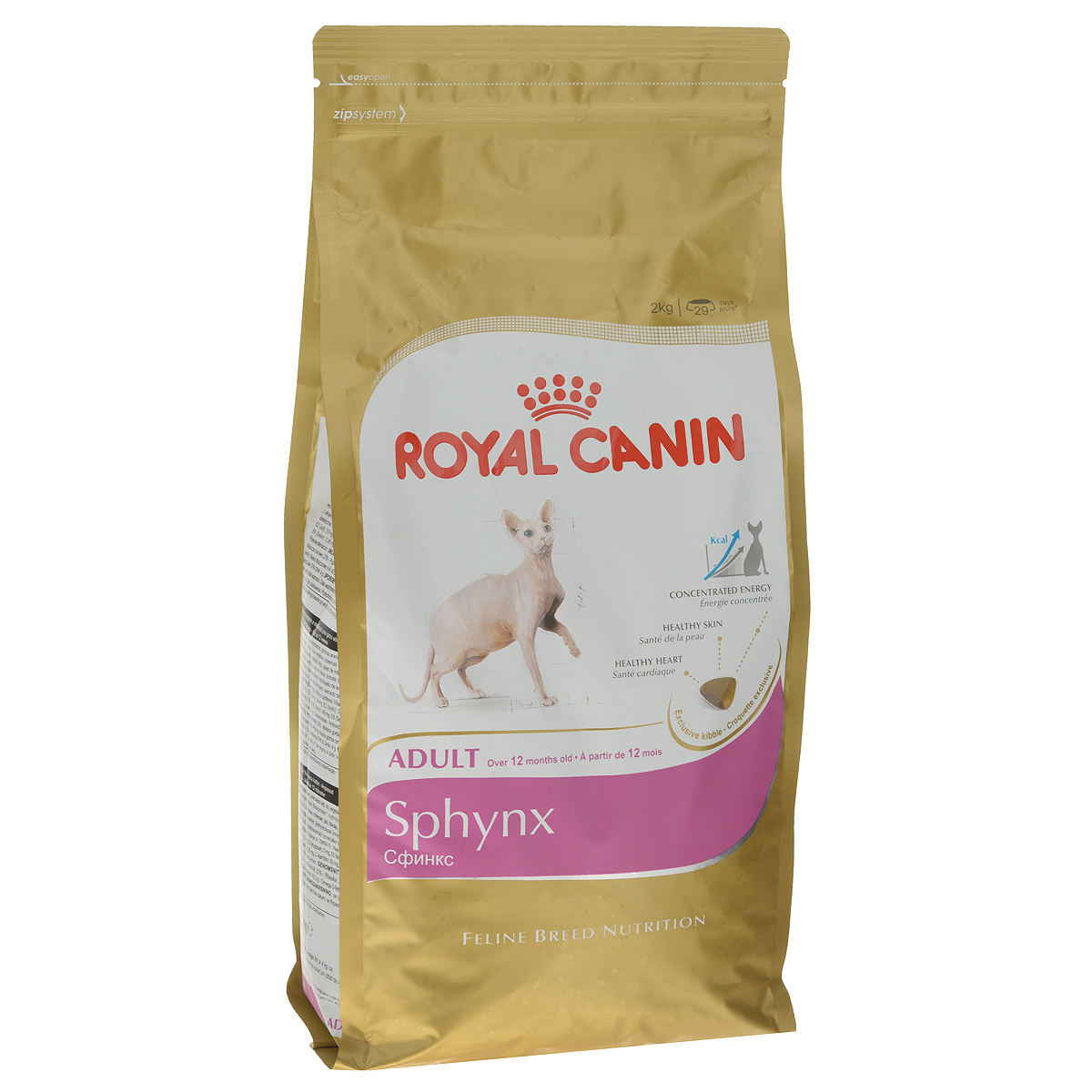 Корм сухой Royal Canin Sphynx Adult, для кошек породы Сфинкс старше 12 месяцев, 2 кг458020-539020 Корм сухой Royal Canin Sphynx Adult, для кошек породы Сфинкс старше 12 месяцев, 2 кг458020-539020Сухой корм Royal Canin Sphynx Adult - полнорационный корм для сфинксов старше 12 месяцев. Бесшерстные кошки время от времени рождались в разных уголках мира. Порода сфинкс в известном нам облике появилась в 1960-х годах, когда домашняя кошка в Онтарио (Канада) принесла котенка без шерсти. Гипнотизирующий взгляд, голая кожа со складками — сфинкс во многом не похож на других кошек. Существенная потребность в энергии. Отсутствие шерстного покрова у сфинксов компенсируется очень активным обменом веществ, позволяющим регулировать температуру тела. В то же время для такой терморегуляции необходимо очень много энергии, которую может обеспечить только правильно подобранное питание. Важнейшей составляющей правильного рациона этих кошек, склонных также к заболеваниям сердца, является специальный корм для породы сфинкс, который можно заказать в специализированных магазинах. Уникальный кожный покров, требующий ухода. Главная функция кожи заключается в создании...