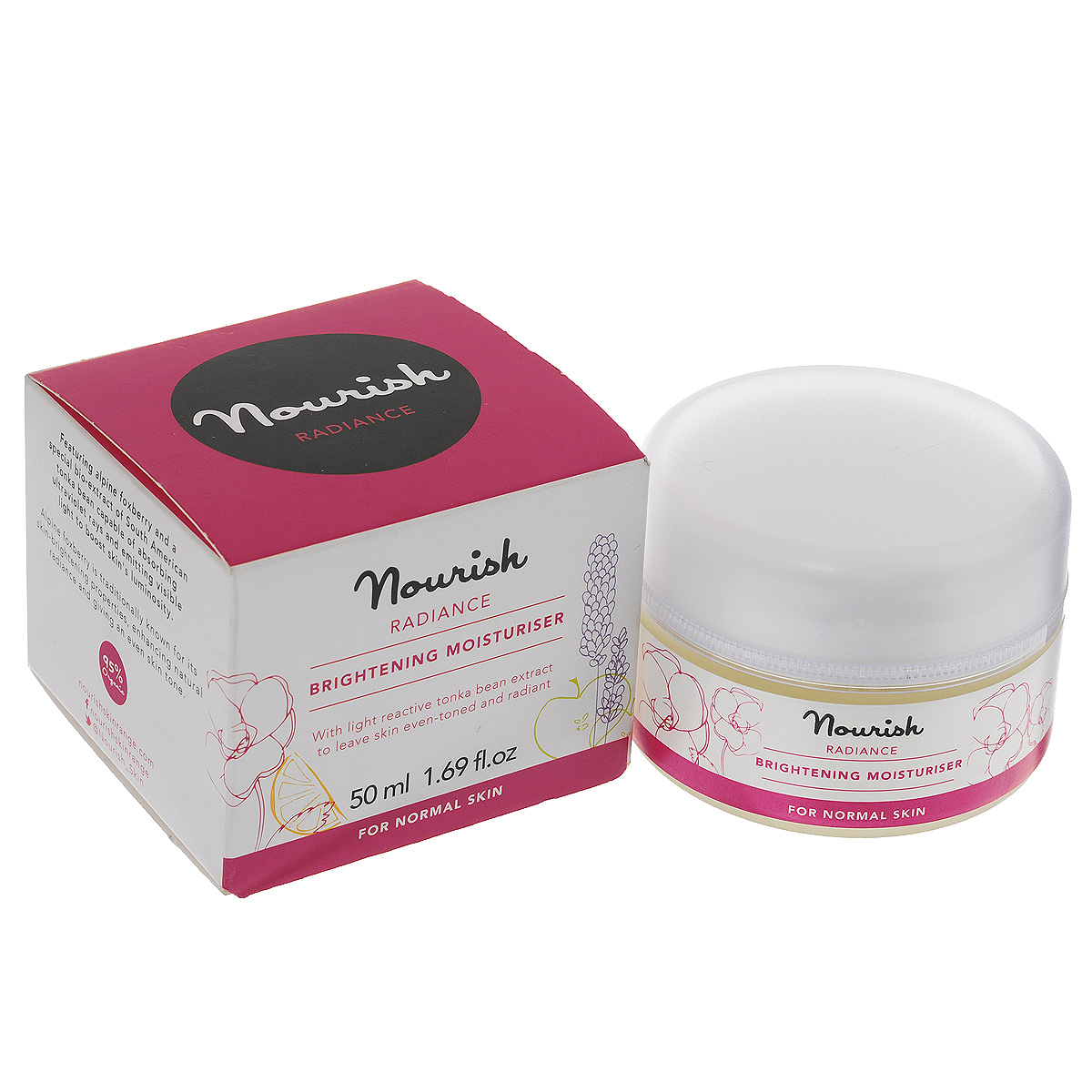 Nourish Radiance Brightening Moisturiser Осветляющий крем для сухой и зрелой кожи лица, 50 млУТ000001002 Nourish Radiance Brightening Moisturiser Осветляющий крем для сухой и зрелой кожи лица, 50 млУТ000001002Основным экстрактом крема для лица Radiance Brightening Moisturiser для нормальной и зрелой кожи является биофермент бобов тонка - уникального активного ингредиента, препятствующий негативному воздействию ультрафиолета на кожу и придающий лицу сияние. Благодаря содержанию розового масла обладает нежным ароматом. На 90% состоит из органических веществ. Экстракт толокнянки обыкновенной благодаря наличию природных отбеливающих компонентов - идеальное средство для осветления кожи. Масло семян тыквы с богатым витаминным составом обладает широким спектром воздействия. Витамины Е, витамины группы B, С, фитостеролы и полиненасыщенные кислоты способствуют активному увлажнению, питанию и смягчению кожи, придают кожному покрову упругость и эластичность, укреплению подкожных капилляров и предотвращению появление на коже гематом и сосудистых звездочек, очищению кожи от слоя ороговевших, омертвевших клеток, ускорению регенерацию кожного покрова. Масло...