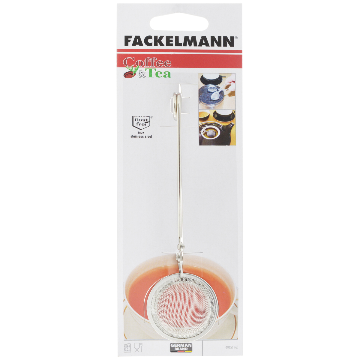 Ситечко для чая Fackelmann Coffee & Tea. 4915149151 Ситечко для чая Fackelmann Coffee & Tea. 4915149151Ситечко для чая Fackelmann Coffee & Tea изготовлено из высококачественной нержавеющей стали. Ситечко очень удобно в использовании: створки открываются нажатием на рукоятку. Просто засыпьте внутрь заварку, закройте створки, опустите ситечко в чашку и наслаждайтесь вашим любимым напитком. Ситечко для чая Fackelmann Coffee & Tea станет незаменимым аксессуаром во время чаепития. Можно мыть в посудомоечной машине. Длина ситечка: 15 см. Диаметр рабочей части: 4 см.