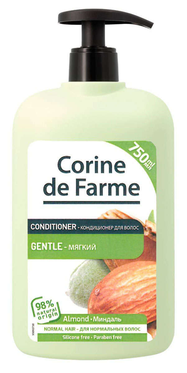 Corine De Farme Бальзам-ополаскиватель мягкий с миндалем, 750 мл14170 Corine De Farme Бальзам-ополаскиватель мягкий с миндалем, 750 мл14170Бальзам-ополаскиватель мягкий с Миндалем питает волосы делает их доровыми и блестящими. Обогащен экстрактом миндаля и медом. (экстракт миндаля содержит витамин С, витамины В1 и В2 и провитамин А. Мед содержит аминокислоты минералы, увлажняющие компоненты)