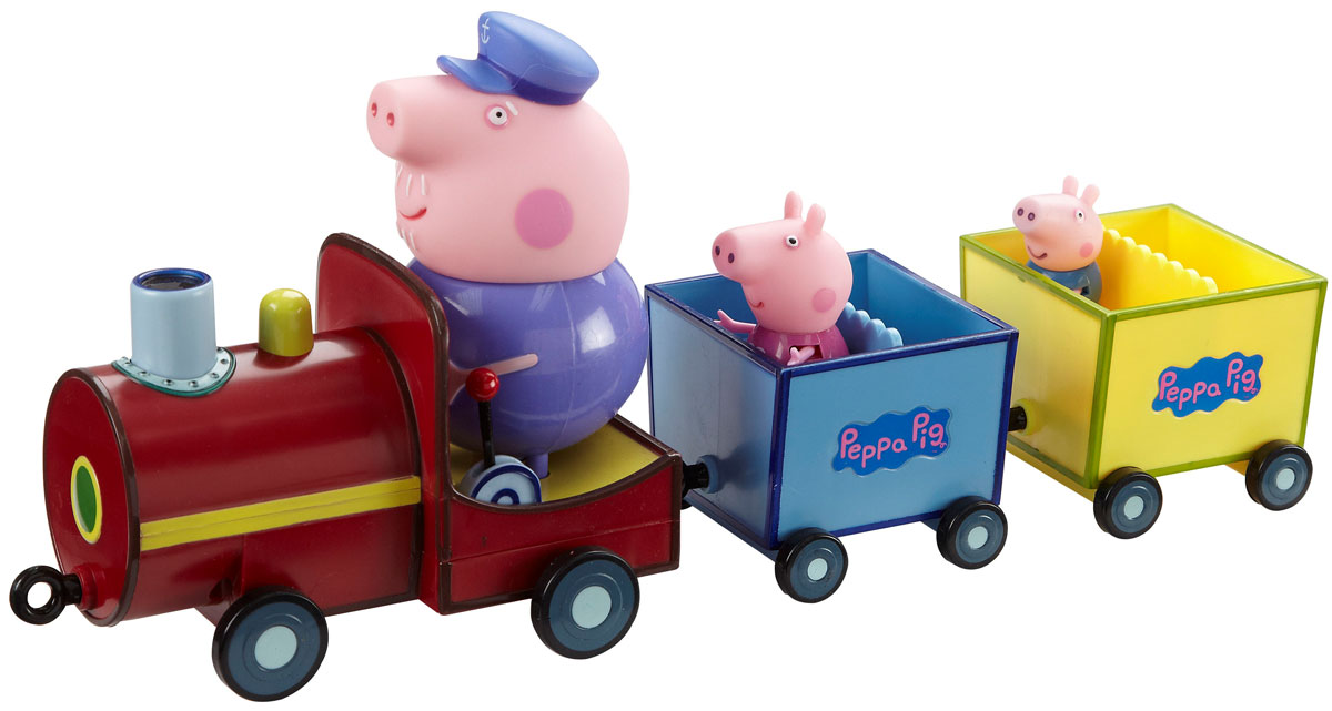Игровой набор Peppa Pig Паровозик дедушки Пеппы15563 Игровой набор Peppa Pig Паровозик дедушки Пеппы15563Мультсериал Свинка Пеппа настолько обожаем малышами, что они ждут каждую его серию с огромным нетерпением. А с игровым набором Паровозик дедушки Пеппы они могут не только наблюдать за приключениями веселой свинки, но и участвовать в них! Пеппа и Джордж уговорили своего дедушку покатать их на паровозике. Малыши садятся в открытые вагончики и отправляются навстречу новым приключениям. Куда они поедут на этот раз? С кем из друзей им предстоит встретиться? Новую серию любимого мультфильма детки придумают сами. Набор содержит паровозик с двумя вагончиками и фигуркой дедушки, управляющей паровозом, и фигурки в виде Пеппы и Джорджа, которые могут сидеть, стоять, двигать ручками и ножками. Фигурка дедушки несъемная; при нажатии на его голову воспроизводятся фразы и песенка из мультфильма на русском языке. Благодаря колесикам малыш сможет катать игрушку. Увлекательная игра с этим набором подарит детям удовольствие, помогая им осваивать навыки общения и...