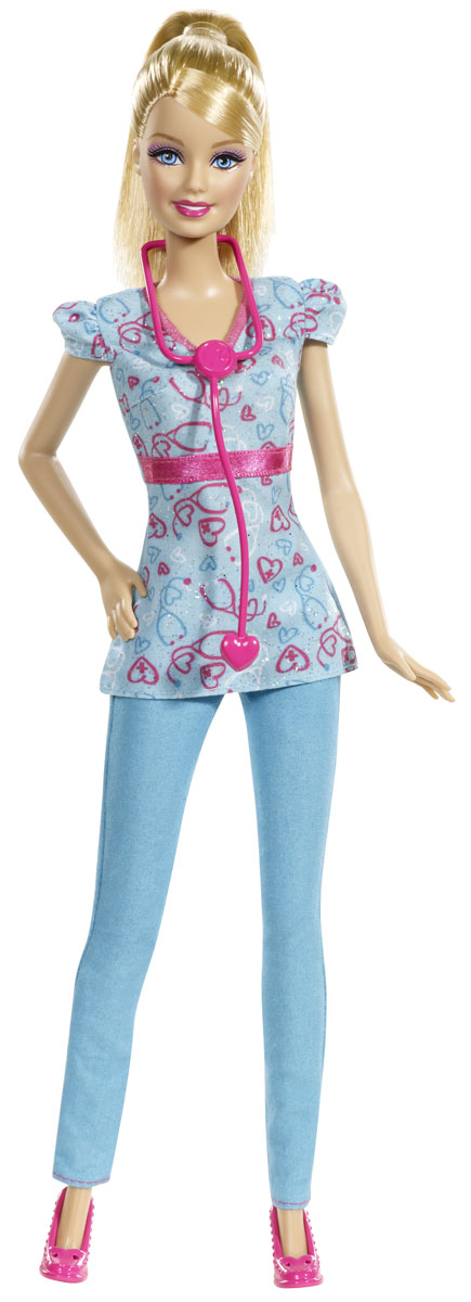 Barbie Кукла Медсестра цвет наряда голубойCFR03_BDT23 Barbie Кукла Медсестра цвет наряда голубойCFR03_BDT23Кукла Barbie Медсестра непременно обрадует вашу малышку. Барби нашла работу своей мечты: она - медсестра! Куколка с длинными светлыми волосами одета в голубую тунику и брюки, на ногах - розовые туфли. Головка, ручки и ножки Барби подвижны, что позволит придавать кукле различные позы. В комплект входит стетоскоп. Ваша малышка придет в восторг от такого подарка!
