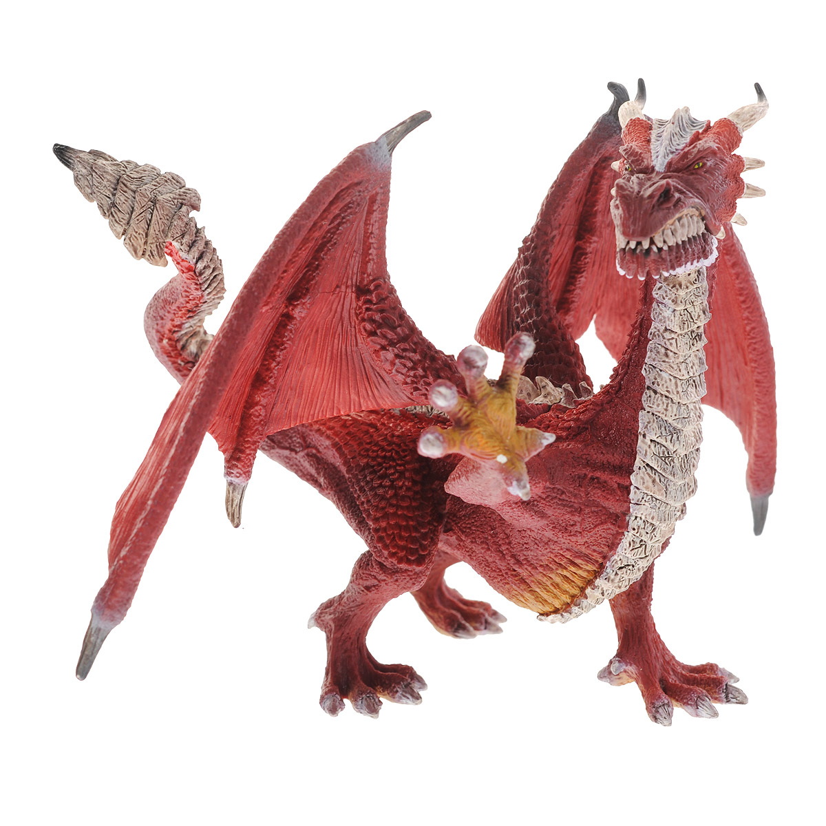 Schleich Фигурка Дракон Воин70512 Schleich Фигурка Дракон Воин70512Великолепная фигурка Schleich Дракон Воин станет прекрасным подарком для вашего ребенка. Она высоко детализирована, и выполнена из каучукового пластика в виде дракона с гребнем из шипов. Фигурка дракона выполнена в красных цветах. Пасть дракона открывается. У него острые когти и зубы, а также большие широкие крылья. Мощные и сильные лапы позволяют дракону легко перемещаться и отталкиваться от земли. Такая фигурка непременно понравится вашему ребенку, а также привлечет внимание взрослых коллекционеров, и станет замечательным украшением любой коллекции. Восхитительная фигурка сделает игры с рыцарями и воинами еще увлекательнее! У Дракона Воина самый горячий и сильный огонь. Благодаря ему, он очень быстро разрушает здания и целые города.
