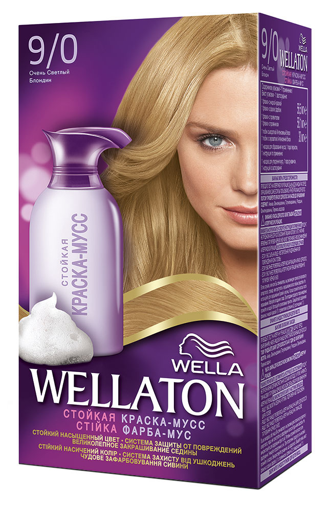 Краска-мусс для волос Wellaton 9/0. Очень светлый блондин81284301 Краска-мусс для волос Wellaton 9/0. Очень светлый блондин81284301Стойкая краска-мусс Wellaton - живой насыщенный цвет и легкое бережное нанесение. Насладитесь живым насыщенным цветом. Краска-мусс обеспечивает бережное нанесение и защиту от подтеков. Она равномерно распределяется по волосам, насыщая каждый волос совершенным цветом. Система защиты от повреждений дарит волосам потрясающий блеск и мягкость шелка благодаря специальной формуле мусса и питательной сыворотке. Такая же стойкость, как привычные краски! 100% закрашивание седины. Характеристики: Номер краски: 9/0. Цвет: очень светлый блондин. Объем краски: 56,5 мл. Объем проявителя: 58,1 мл. Объем питательной сыворотки: 30 мл. Производитель: Германия. В комплекте: 1 тюбик с краской, 1 флакон с проявителем, 1 тюбик с питательной сывороткой, 1 пара перчаток, инструкция по применению. Товар сертифицирован. Внимание! Продукт может вызвать аллергическую реакцию, которая в редких случаях может...