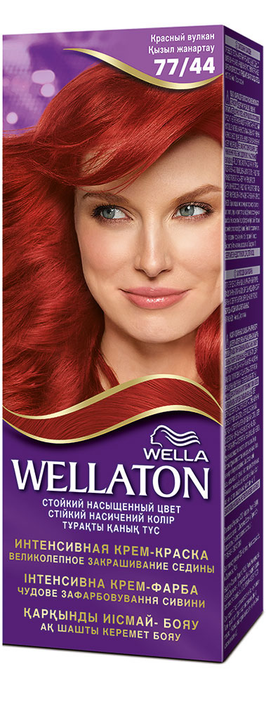 Крем-краска для волос Wellaton 77/44. Красный вулканWL-81138292 Крем-краска для волос Wellaton 77/44. Красный вулканWL-81138292Стойкая крем-краска Wellaton с сывороткой с провитамином В5 создана специально для вас экспертами Wella, чтобы подарить Вашим волосам насыщенный цвет, здоровый вид, потрясающий блеск и великолепное закрашивание седины. Это возможно благодаря окрашивающей технологии на кислородной основе и сыворотке с провитамином В5. Сыворотка с провитамином В5 обволакивает каждый волос и действует, словно защитный слой, свойственный натуральным неокрашенным волосам.