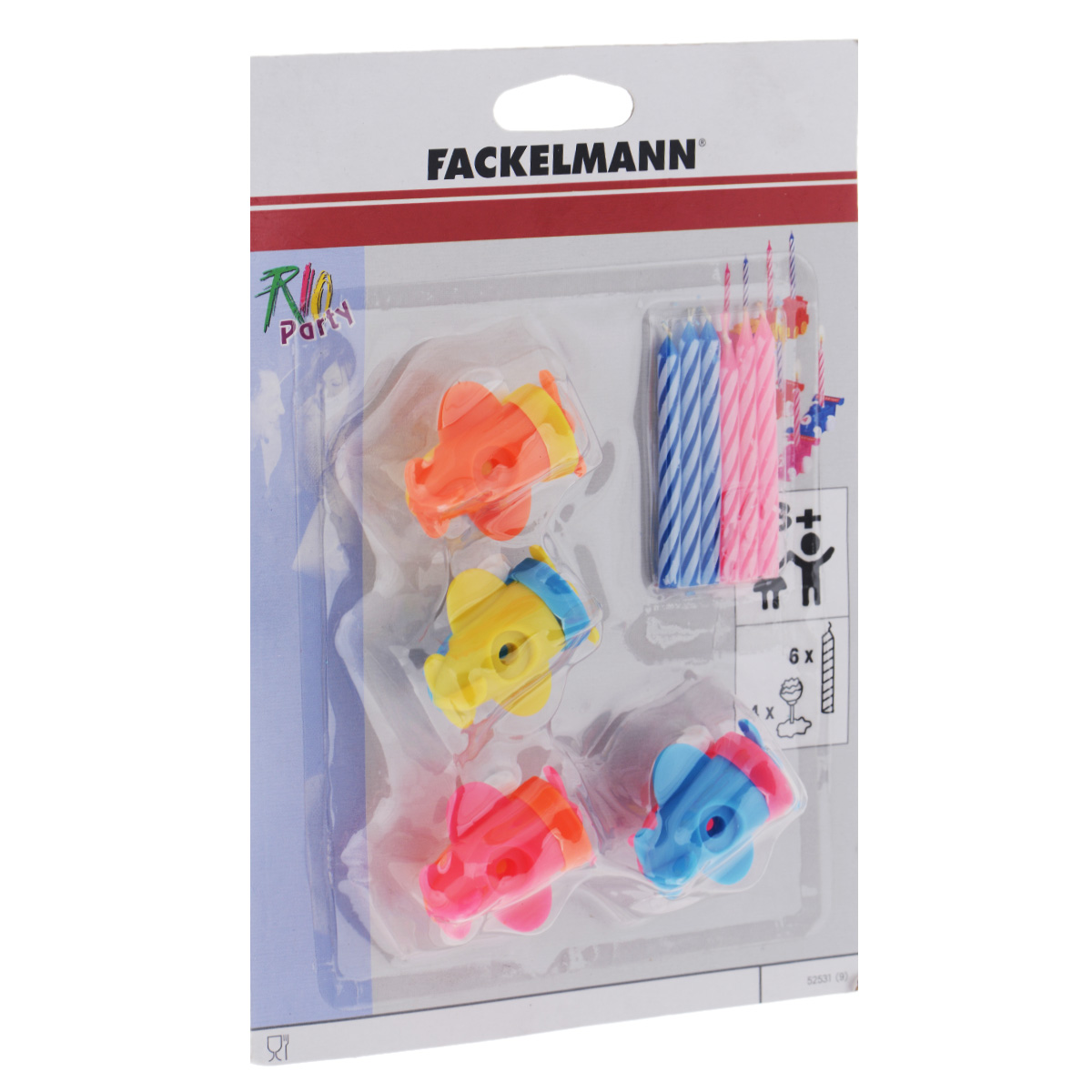 Свечи для торта Fackelmann Rio, с 4 подставками, 6 шт52531 Свечи для торта Fackelmann Rio, с 4 подставками, 6 шт52531Свечи для торта Fackelmann Rio выполнены из стеарина. Такие свечи предназначены для украшения торта, полностью сгорают за 10 минут. В комплекте - 4 подставки для свечей, изготовленных из пластика в виде самолетика. Вставив такие свечи не просто в праздничный торт, а поместив их на подставки, вы доставите яркие эмоции и радость маленькому имениннику. Материал: стеарин, пластик. Количество свечей: 6 шт. Количество подставок: 4 шт. Размер подставки: 4 см х 3 см х 4 см.