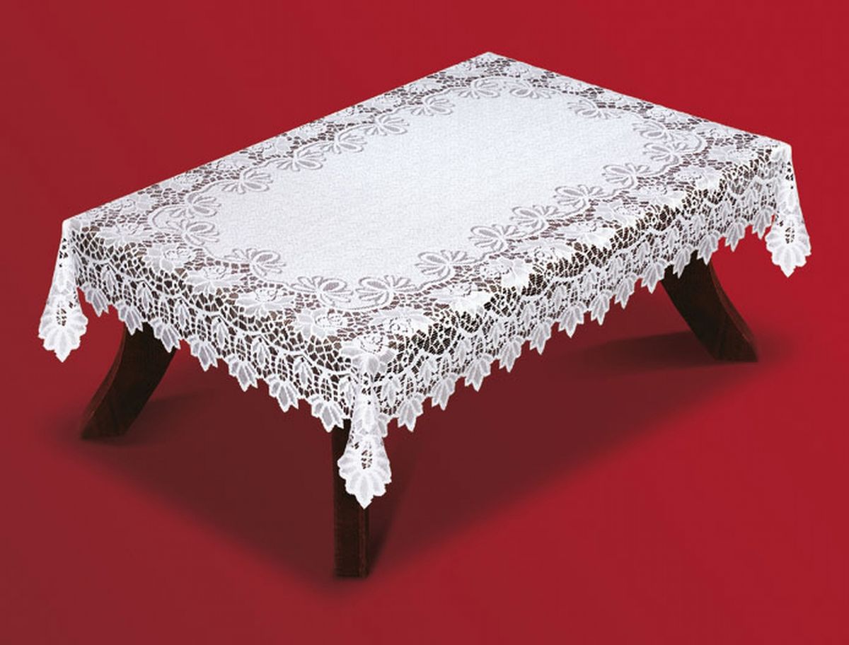 Скатерть Haft, прямоугольная, цвет: белый, 130 x 180 см. 202540-130202540-130 Скатерть Haft, прямоугольная, цвет: белый, 130 x 180 см. 202540-130202540-130Великолепная прямоугольная скатерть Haft, выполненная из полиэстера, органично впишется в интерьер любого помещения, а оригинальный дизайн удовлетворит даже самый изысканный вкус. Скатерть изготовлена из сетчатого материала с ажурным рисунком по краям. Скатерть Haft создаст праздничное настроение и станет прекрасным дополнением интерьера гостиной, кухни или столовой.