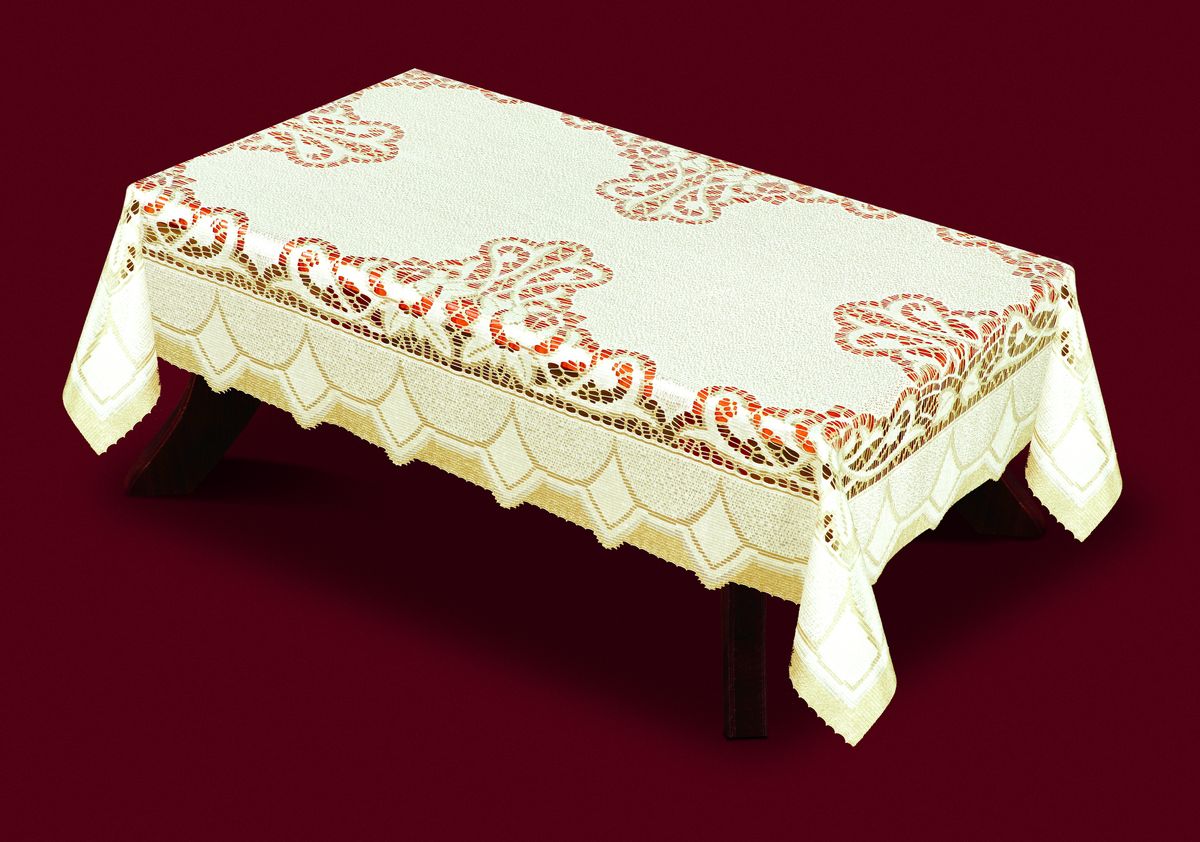 Скатерть Haft, прямоугольная, цвет: кремовый, золотистый, 140 x 250 см. 33160-14033160-140 Скатерть Haft, прямоугольная, цвет: кремовый, золотистый, 140 x 250 см. 33160-14033160-140Великолепная прямоугольная скатерть Haft, выполненная из полиэстера, органично впишется в интерьер любого помещения, а оригинальный дизайн удовлетворит даже самый изысканный вкус. Скатерть изготовлена из сетчатого материала с ажурным рисунком. Скатерть Haft создаст праздничное настроение и станет прекрасным дополнением интерьера гостиной, кухни или столовой.