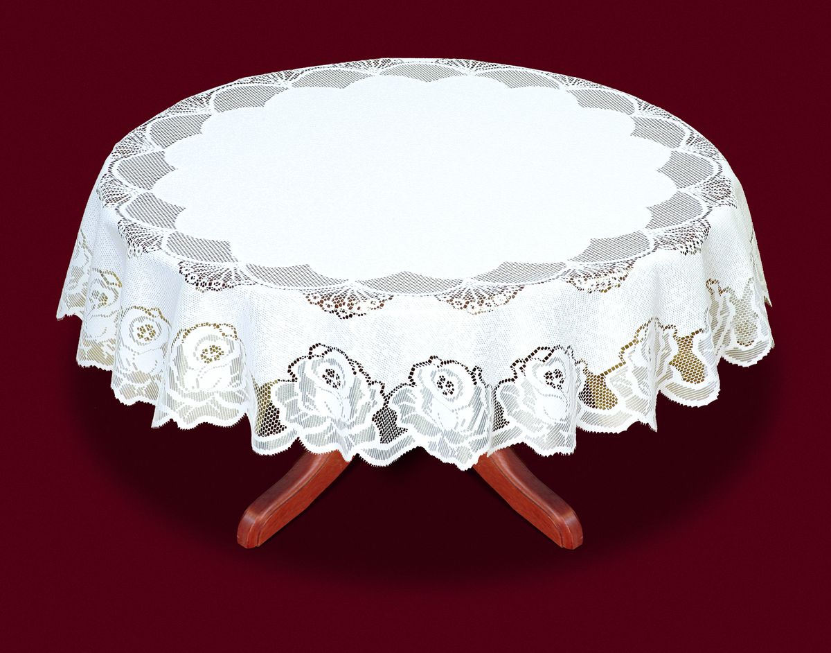Скатерть Haft, цвет: белый, диаметр 120 см. 33330-12033330-120 Скатерть Haft, цвет: белый, диаметр 120 см. 33330-12033330-120Великолепная круглая скатерть Haft, выполненная из полиэстера, органично впишется в интерьер любого помещения, а оригинальный дизайн удовлетворит даже самый изысканный вкус. Скатерть изготовлена из сетчатого материала с ажурным цветочным рисунком. Скатерть Haft создаст праздничное настроение и станет прекрасным дополнением интерьера гостиной, кухни или столовой. Края скатерти ажурные. Диаметр скатерти: 120 см.