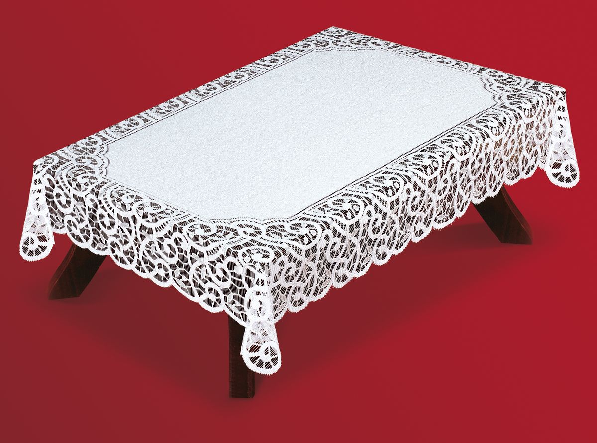 Скатерть Haft, прямоугольная, цвет: белый, 150 x 300 см. 50640-15050640-150 Скатерть Haft, прямоугольная, цвет: белый, 150 x 300 см. 50640-15050640-150Великолепная прямоугольная скатерть Haft, выполненная из полиэстера, органично впишется в интерьер любого помещения, а оригинальный дизайн удовлетворит даже самый изысканный вкус. Скатерть изготовлена из сетчатого материала с ажурным рисунком по краям. Края скатерти волнистые. Скатерть Haft создаст праздничное настроение и станет прекрасным дополнением интерьера гостиной, кухни или столовой.