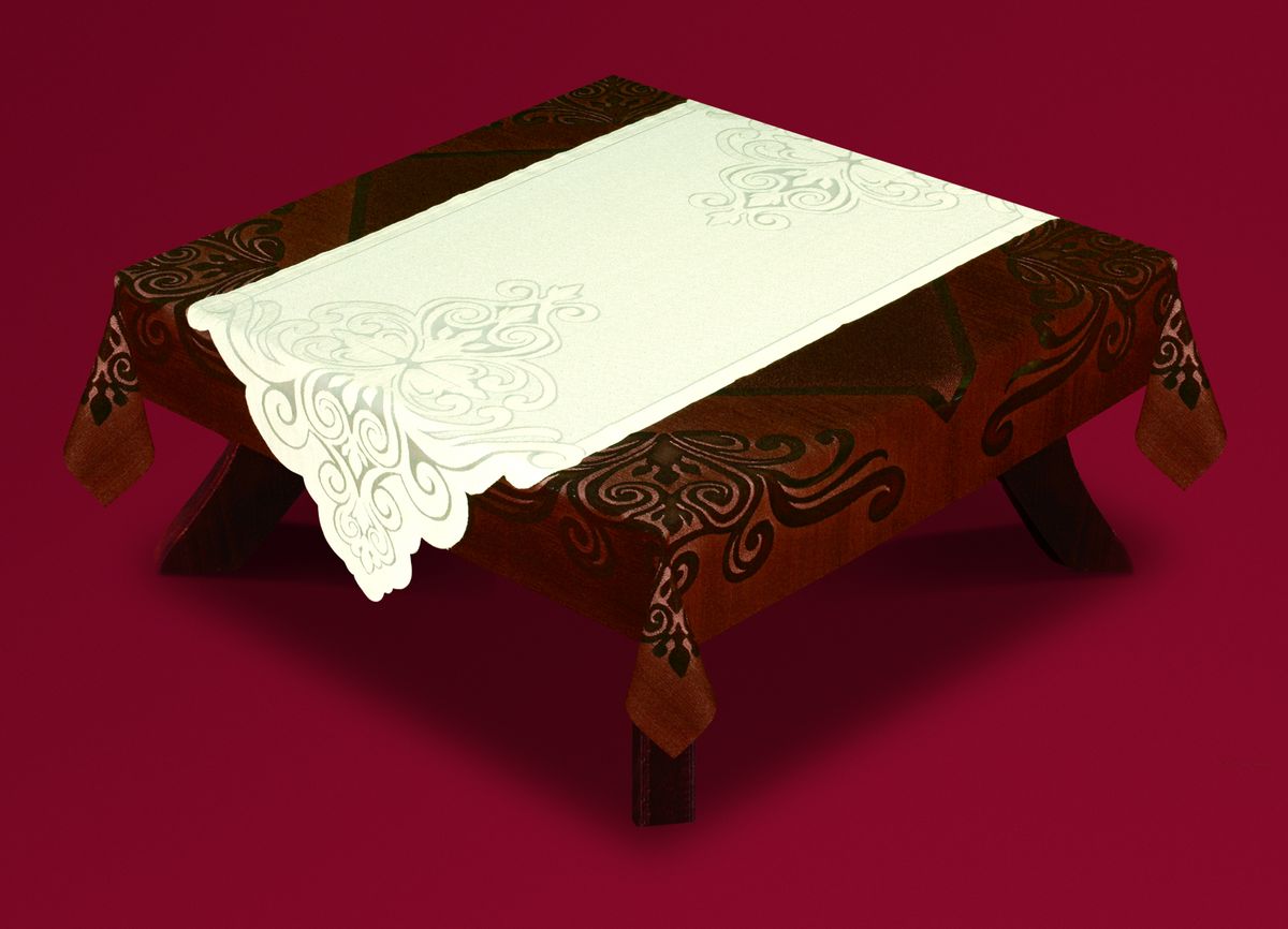 Скатерть Haft, с накладкой, квадратная, цвет: коричневый, молочный, 140 x 140 см. 54722-14054722-140 Скатерть Haft, с накладкой, квадратная, цвет: коричневый, молочный, 140 x 140 см. 54722-14054722-140Великолепная квадратная скатерть Haft, выполненная из полиэстера, органично впишется в интерьер любого помещения, а оригинальный дизайн удовлетворит даже самый изысканный вкус. Скатерть изготовлена из сетчатого материала с ажурным цветочным рисунком по краям. В комплекте прямоугольная накладка, декорированная ажурным цветочным рисунком. Комплект Haft создаст праздничное настроение и станет прекрасным дополнением интерьера гостиной, кухни или столовой. Размер скатерти: 140 см х 140 см. Размер накладки: 60 см х 140 см.
