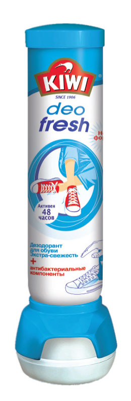 Спрей-дезодорант для обуви Kiwi Deo Fresh, антибактериальный, 100 мл630216 Спрей-дезодорант для обуви Kiwi Deo Fresh, антибактериальный, 100 мл630216Освежающий дезодорант для обуви Kiwi Deo Fresh нейтрализует неприятные запахи и заботится о гигиене вашей обуви. Антибактериальный состав дезодоранта обеспечивает защиту от распространения опасных микробов и бактерий. Специальная формула позволяет продлить эффективность дезодоранта до 48 часов. Подходит для каждодневного использования.