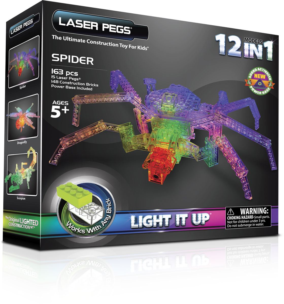 Laser Pegs Конструктор Паук 12 в 1G1700B Laser Pegs Конструктор Паук 12 в 1G1700BЯркий конструктор Laser Pegs Паук непременно понравится вашему малышу и не позволит ему скучать. С помощью такого конструктора малыш сможет собрать 12 разных моделей пауков и насекомых, руководствуясь инструкцией или полагаясь на свою фантазию. Конструктор выполнен из прочного пластика и включает в себя 148 прозрачных элемента конструктора, 15 элементов со светодиодами, источник питания, провод и подробную инструкцию на русском языке. Набор совместим с другими конструкторами Laser Pegs. Ребенок сможет часами играть с этим конструктором, придумывая разные истории и комбинируя детали. Из элементов разных форм и размеров, а также деталей со встроенными светодиодами ребенок создаст фигурки пауков и насекомых. При выключенном свете модели из этого конструктора выглядит особенно эффектно, фигурку можно использовать как ночник! Игры с конструкторами помогут ребенку развить воображение, внимательность, зрительное восприятие, пространственное мышление и творческие...