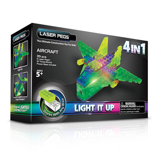 Laser Pegs Конструктор Аэропланы 4 в 1MPS100B Laser Pegs Конструктор Аэропланы 4 в 1MPS100BЯркий конструктор Laser Pegs Аэропланы непременно понравится вашему малышу и не позволит ему скучать. С помощью такого конструктора малыш сможет собрать 4 разные модели самолетов - большой грузовой самолет, планер, бомбардировщик и реактивный самолет. Конструктор выполнен из прочного пластика и включает в себя 37 элементов конструктора, 2 элемента со светодиодами, мобильный источник питания и подробную инструкцию на русском языке. Все элементы конструктора имеют яркие цвета и безопасны для малыша. Ребенок сможет часами играть с этим конструктором, придумывая разные истории и комбинируя детали. Из разноцветных элементов разных форм и размеров и деталей со встроенными светодиодами ребенок создаст фигурки аэропланов. При выключенном свете модели из этого конструктора выглядит особенно эффектно, фигурку можно использовать как ночник! У игрушки есть два режима свечения: обычный и мигающий. Игры с конструкторами помогут ребенку развить воображение,...