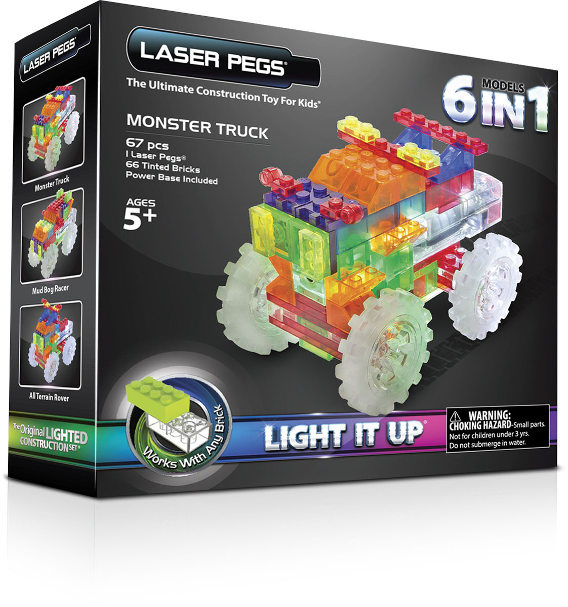 Laser Pegs Конструктор Гигантский грузовик 6 в 1ZD110B Laser Pegs Конструктор Гигантский грузовик 6 в 1ZD110BЯркий конструктор Laser Pegs Гигантский грузовик непременно понравится вашему малышу и не позволит ему скучать. С помощью такого конструктора малыш сможет собрать 6 разных моделей огромных грузовиков, руководствуясь инструкцией или полагаясь на свою фантазию. Конструктор выполнен из прочного пластика и включает в себя 66 элементов конструктора, 1 элемент со светодиодами, мобильный источник питания и подробную инструкцию на русском языке. Все элементы конструктора имеют яркие цвета и безопасны для малыша. У игрушки есть два режима свечения: обычный и мигающий. Ребенок сможет часами играть с этим конструктором, придумывая разные истории и комбинируя детали. Из разноцветных элементов разных форм и размеров и деталей со встроенными светодиодами ребенок создаст фигурки грузовиков. При выключенном свете модели из этого конструктора выглядит особенно эффектно, фигурку можно использовать как ночник! Игры с конструкторами помогут ребенку развить воображение,...