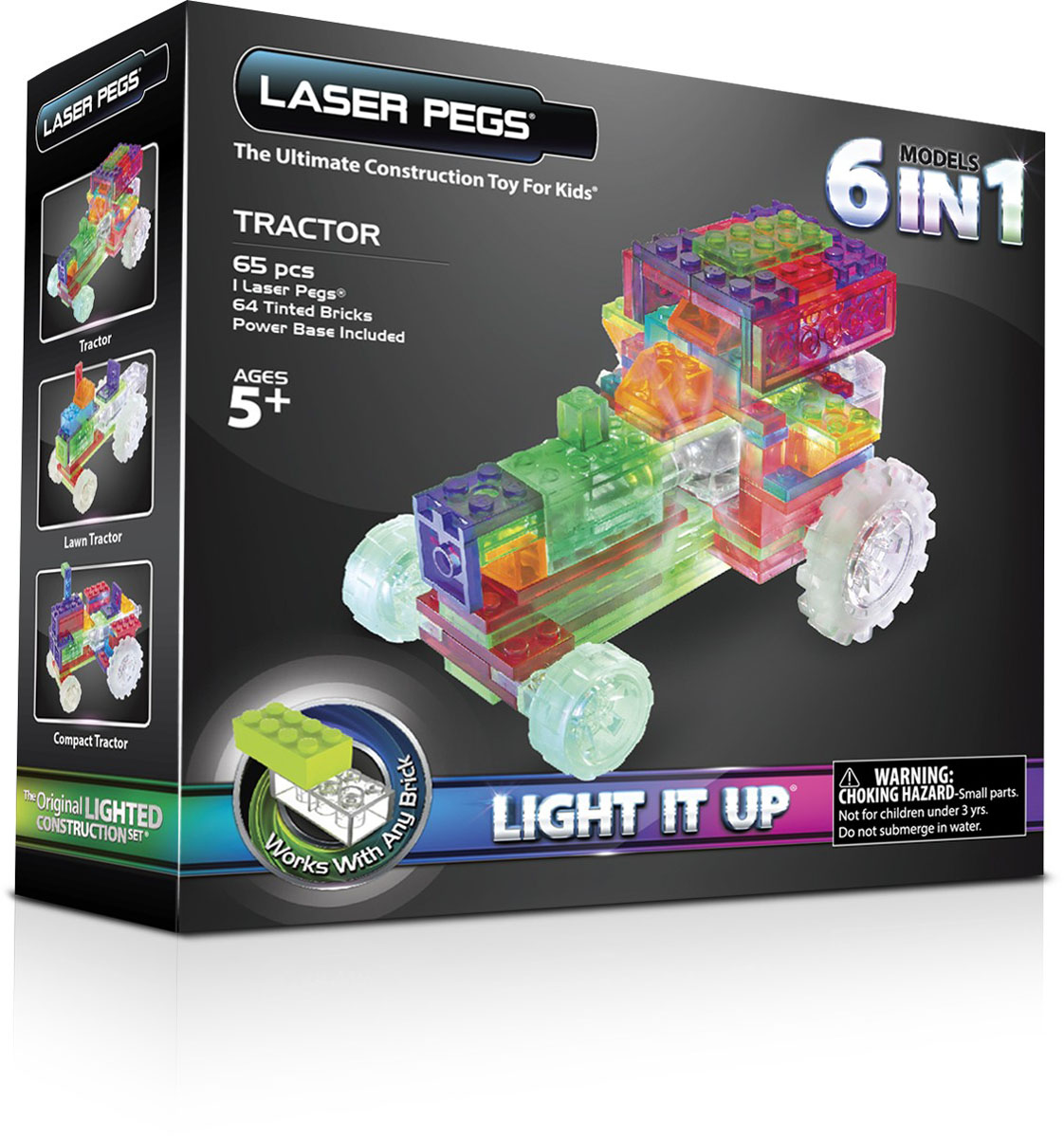 Laser Pegs Конструктор Трактор 6 в 1ZD120B Laser Pegs Конструктор Трактор 6 в 1ZD120BЯркий конструктор Laser Pegs Трактор непременно понравится вашему малышу и не позволит ему скучать. С помощью такого конструктора малыш сможет собрать 6 разных моделей тракторов, руководствуясь инструкцией или полагаясь на свою фантазию. Конструктор выполнен из прочного пластика и включает в себя 64 элемента конструктора, 1 элемент со светодиодами, мобильный источник питания и подробную инструкцию на русском языке. Все элементы конструктора имеют яркие цвета и безопасны для малыша. У игрушки есть два режима свечения: обычный и мигающий. Ребенок сможет часами играть с этим конструктором, придумывая разные истории и комбинируя детали. Из разноцветных элементов разных форм и размеров, деталей со встроенными светодиодами ребенок создаст фигурки тракторов. При выключенном свете модели из этого конструктора выглядит особенно эффектно, фигурку можно использовать как ночник! Игры с конструкторами помогут ребенку развить воображение, внимательность, зрительное...