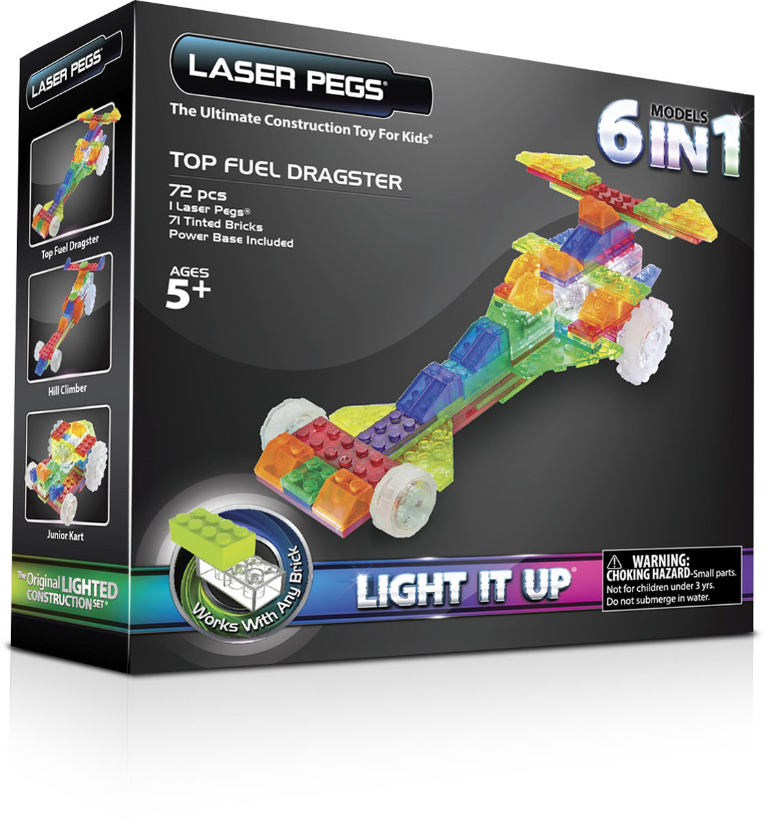 Laser Pegs Конструктор Гонка 6 в 1ZD130B Laser Pegs Конструктор Гонка 6 в 1ZD130BЯркий конструктор Laser Pegs Гонка непременно понравится вашему малышу и не позволит ему скучать. С помощью такого конструктора малыш сможет собрать 6 разных моделей гоночных машин, руководствуясь инструкцией или полагаясь на свою фантазию. Конструктор выполнен из прочного пластика и включает в себя 71 элемент конструктора, 1 элемент со светодиодами, мобильный источник питания и подробную инструкцию на русском языке. Все элементы конструктора имеют яркие цвета и безопасны для малыша. У игрушки есть два режима свечения: обычный и мигающий. Ребенок сможет часами играть с этим конструктором, придумывая разные истории и комбинируя детали. Из разноцветных элементов разных форм и размеров и деталей со встроенными светодиодами ребенок создаст фигурки автомобилей. При выключенном свете модели из этого конструктора выглядит особенно эффектно, фигурку можно использовать как ночник! Игры с конструкторами помогут ребенку развить воображение, внимательность, зрительное...