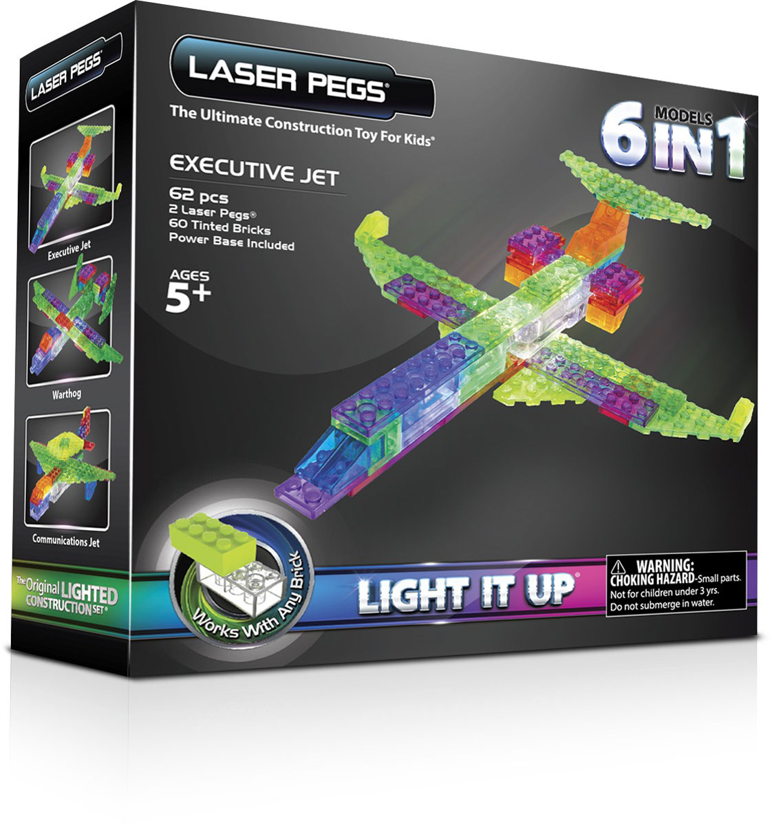 Laser Pegs Конструктор Самолет 6 в 1ZD140B Laser Pegs Конструктор Самолет 6 в 1ZD140BЯркий конструктор Laser Pegs Самолет непременно понравится вашему малышу и не позволит ему скучать. С помощью такого конструктора малыш сможет собрать 6 разных моделей самолетов, руководствуясь инструкцией или полагаясь на свою фантазию. Конструктор выполнен из прочного пластика и включает в себя 60 элементов конструктора, 2 элемента со светодиодами, мобильный источник питания и подробную инструкцию на русском языке. Все элементы конструктора имеют яркие цвета и безопасны для малыша. У игрушки есть два режима свечения: обычный и мигающий. Ребенок сможет часами играть с этим конструктором, придумывая разные истории и комбинируя детали. Из разноцветных элементов разных форм и размеров, деталей со встроенными светодиодами ребенок создаст фигурки самолетов. При выключенном свете модели из этого конструктора выглядит особенно эффектно, фигурку можно использовать как ночник! Игры с конструкторами помогут ребенку развить воображение, внимательность, зрительное...