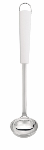 Ложка для соуса Brabantia. 400506400506 Ложка для соуса Brabantia. 400506400506Ложка Brabantia, изготовленная из качественной стали, подходит для разливания различных соусов и заправок. Ручка изделия выполнена из белого пластика и оснащена небольшой петелькой, за которую ложку можно подвесить в любом удобном для вас месте. Практичная и удобная ложка для соуса Brabantia займет достойное место среди аксессуаров на вашей кухне. Характеристики: Материал: пластик, сталь. Длина ложки: 30 см. Ширина рабочей части: 6,5 см. Артикул: 400506. Гарантия производителя: 5 лет.
