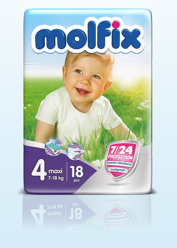 Molfix Подгузники Макси 7-18 кг 18 шт17540 Molfix Подгузники Макси 7-18 кг 18 шт17540Новинка! Ни для кого не секрет, что каждая мама хочет обеспечить защиту и комфорт для своего малыша. Новые премиальные подгузники Molfix отвечают самым высоким стандартам качества категории и соответствуют ожиданиям даже самых взыскательных мам: они отлично впитывают, тонкие и эластичные, обеспечивают малышам надежную защиту, комфорт и хорошее настроение. Подгузники Molfix дерматологически протестированы и одобрены независимым исследовательским институтом Dermatest GmbH (Германия). Особенности: • Специальный ультра впитывающий слой обеспечивает быстрое впитывание; • Тонкая анатомическая структура для комфорта малыша; • Ультра эластичные боковинки обеспечивают свободу движений; • «Дышащий» внешний слой и ультра мягкий внутренний слой для заботы о коже малыша; • Защитные барьерчики обеспечивают защиту от протеканий. В каждой упаковке подгузников Molfix веселые и красочные дизайны на подгузниках!