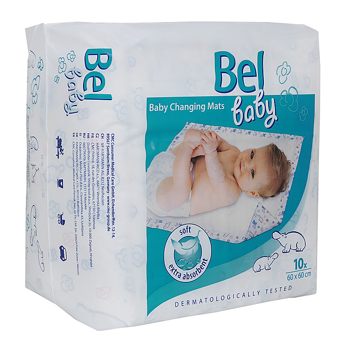 Hartmann Пеленки детские Changing Mats, впитывающие, 60 см х 60 см, 10 шт1619607 Hartmann Пеленки детские Changing Mats, впитывающие, 60 см х 60 см, 10 шт1619607Детские пеленки Hartmann Changing Mats быстро впитывают жидкость. Они всегда пригодятся, если у вас появился малыш. Впитывающим слоем этих пеленок является распушенная целлюлозная пульпа. Верхний слой выполнен из мягкого, приятного на ощупь нетканого материала, а нижний слой из водонепроницаемой нескользящей пленки, которая предотвращает перемещение пеленки на постели и защищает от протекания. Симпатичные изображения бегемотиков на пеленках поднимут ребенку настроение.