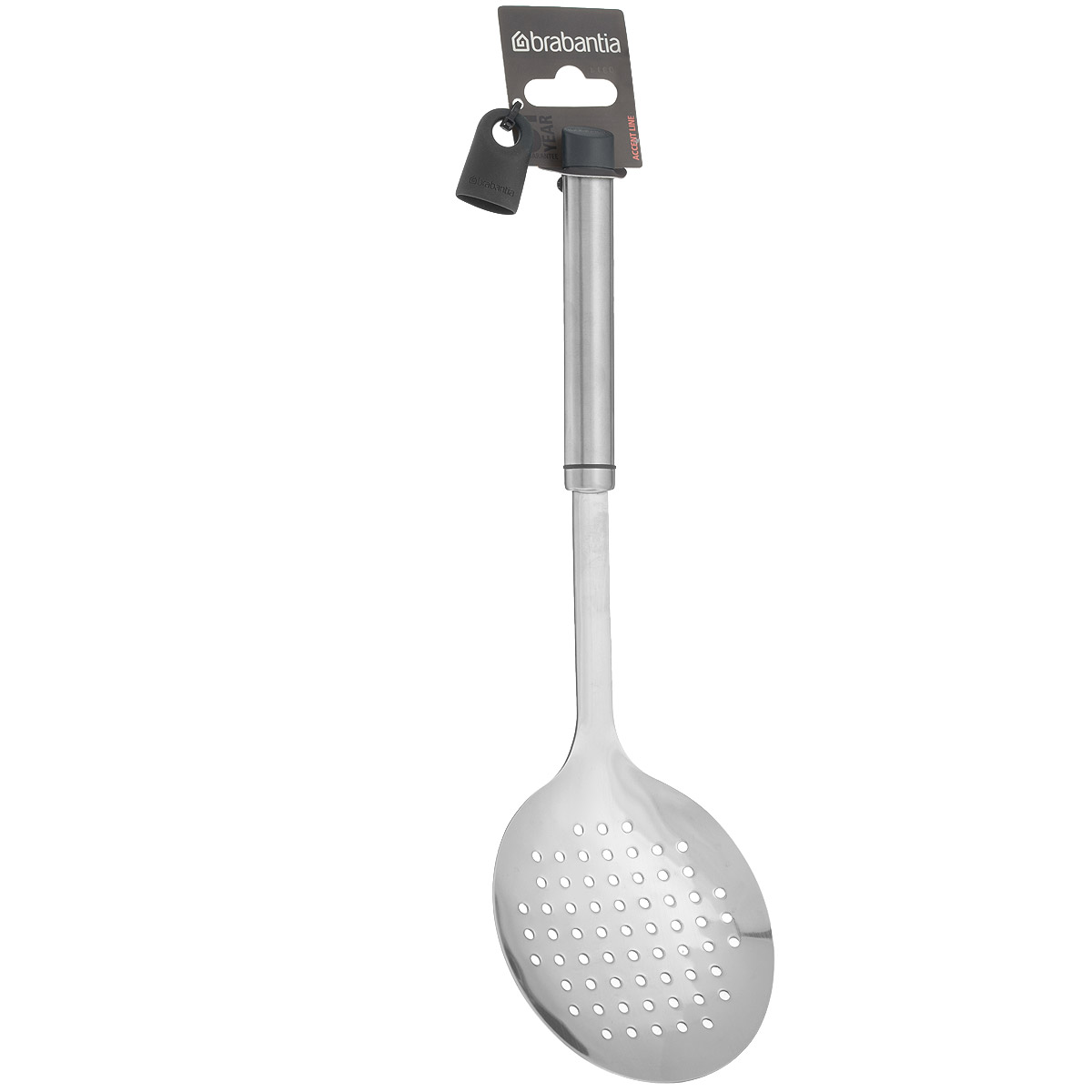Шумовка Brabantia Accent, длина 34 см. 463549463549 Шумовка Brabantia Accent, длина 34 см. 463549463549Шумовка Brabantia Accent изготовлена из высококачественной нержавеющей стали с зеркальной полировкой. Отлично подходит для снятия пены с поверхности бульона и других жидких блюд, а также для вылавливания продуктов из жидкости. Благодаря отсутствию сварных швов изделие гигиенично и удобно в очистке. В комплекте съемный силиконовый колпачок черного цвета для рукоятки. Используя съемные колпачки разных цветов (продаются отдельно), вы можете создавать свой оригинальный стиль. Можно мыть в посудомоечной машине.