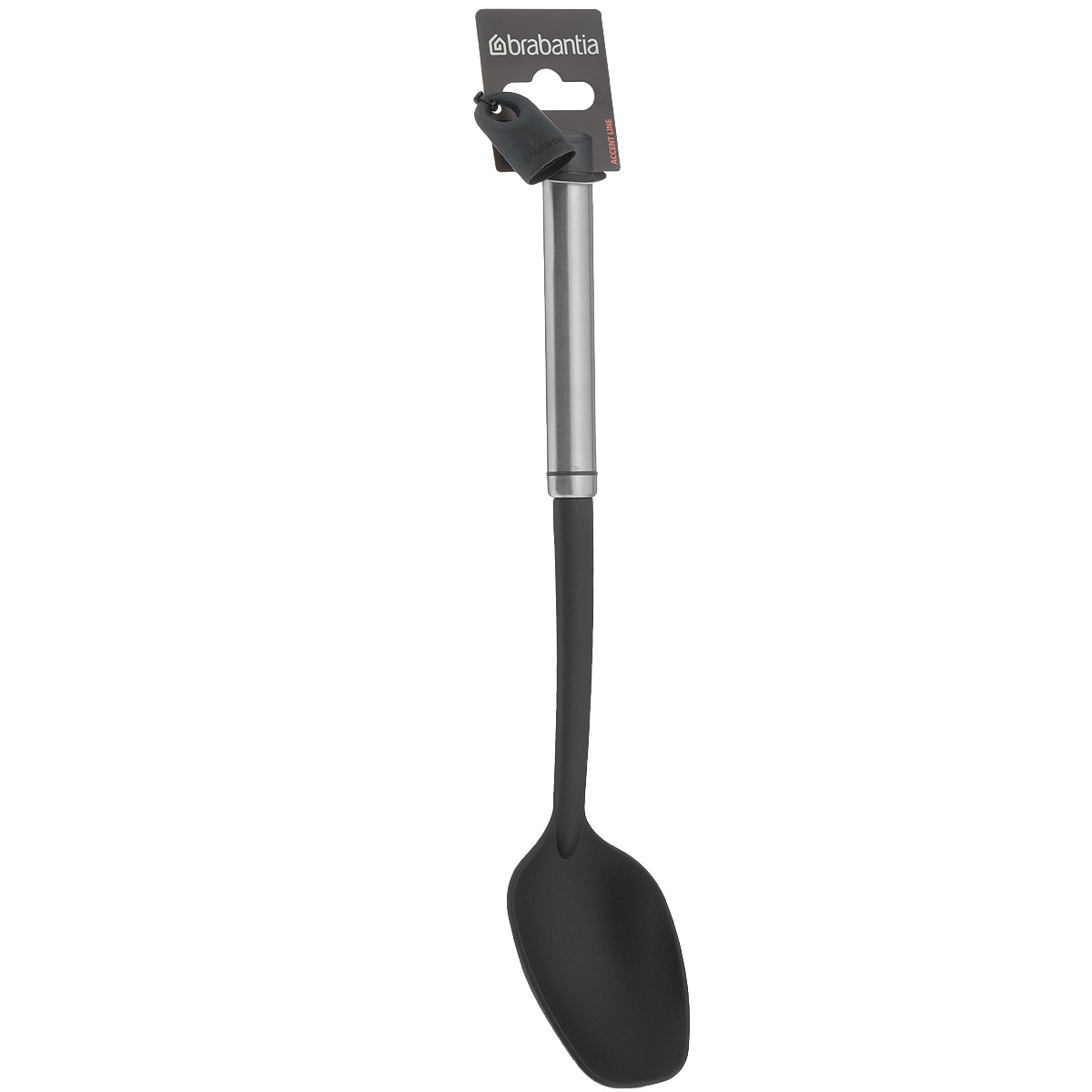 Ложка поварская Brabantia Accent, длина 34 см463808 Ложка поварская Brabantia Accent, длина 34 см463808Поварская ложка Brabantia Accent идеально подходит для выкладывания овощей и картофеля фри. Рабочая поверхность выполнена из высококачественного огнеупорного нейлона (макс. 220°C) и имеет длительный срок службы. Рукоятка выполнена из нержавеющей стали. Изделие безопасно для посуды с антипригарным покрытием, имеет сглаженные формы и не оставляет царапин. В комплекте съемный силиконовый колпачок черного цвета для рукоятки. Используя съемные колпачки разных цветов (продаются отдельно), вы можете создавать свой оригинальный стиль. Можно мыть в посудомоечной машине. Длина ложки: 34 см. Размер рабочей поверхности: 10 см х 6,5 см.