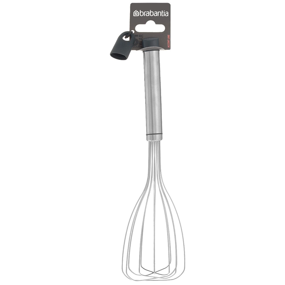 Венчик Brabantia Accent, большой, длина 31 см463365 Венчик Brabantia Accent, большой, длина 31 см463365Венчик Brabantia Accent имеет 6 проволочных петель из высококачественной пружинной стали, обеспечивающих эффективное перемешивание и взбивание ингредиентов. Эргономичный дизайн позволяет перемешивать ингредиенты по всей площади емкости. Рукоятка изготовлена из высококачественной нержавеющей стали. В комплекте съемный силиконовый колпачок черного цвета для рукоятки. Используя съемные колпачки разных цветов (продаются отдельно), вы можете создавать свой оригинальный стиль. Можно мыть в посудомоечной машине. Длина венчика: 31 см. Размер рабочей поверхности: 8 см х 8 см.